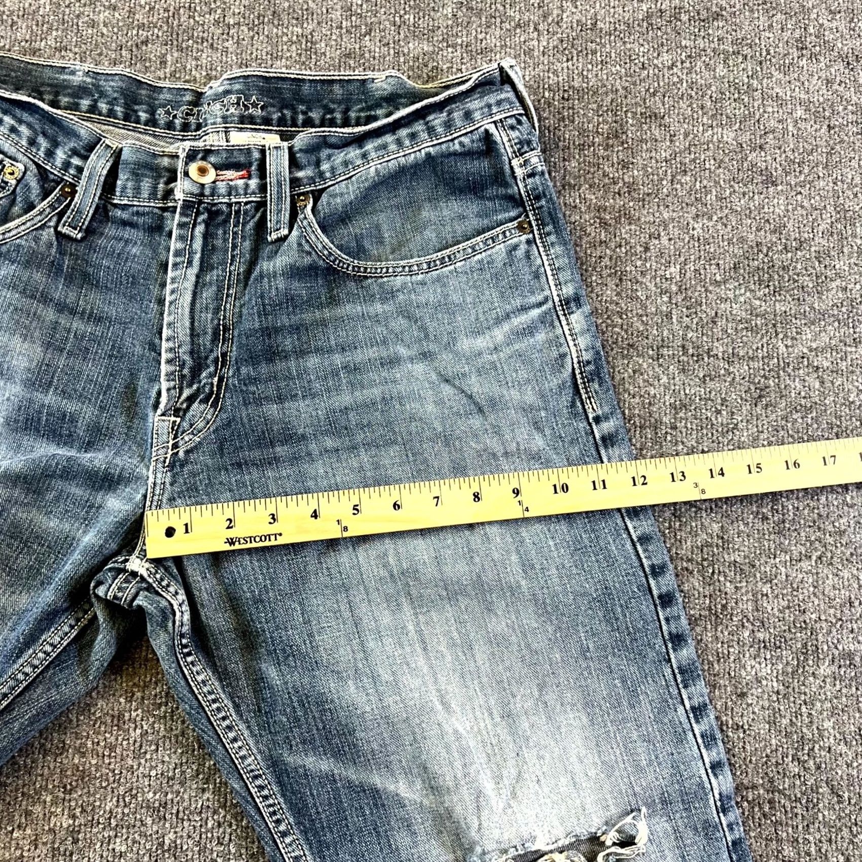 Denime Cinch Jeans Mens 34x34 Blue Denim Distressed Raw Hem Straight Whiskering Grunge Jeans Mens Blue 34x34 Grunge Distressed Denim Size US 34 / EU 50 - 5 Thumbnail