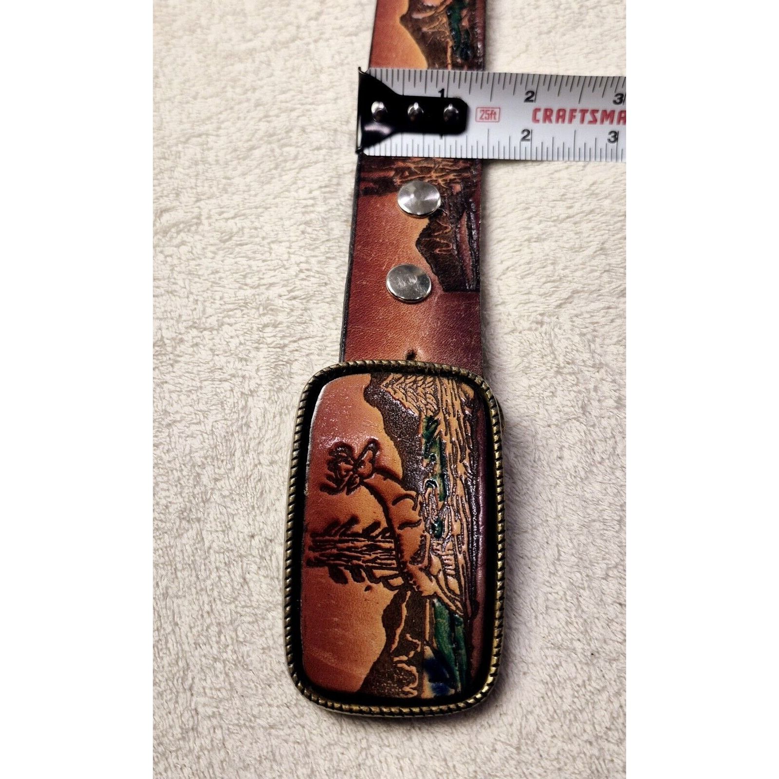 0608WEAR Vintage Buck Deer Belt 44in Buckle Genuine Leather Mountain Size 44 - 5 Thumbnail