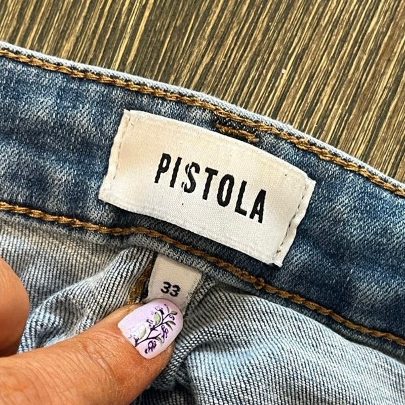 Pistola Pistola High Rise Slim Straight Jeans Distressed Blue 33 Size 33" - 8 Thumbnail