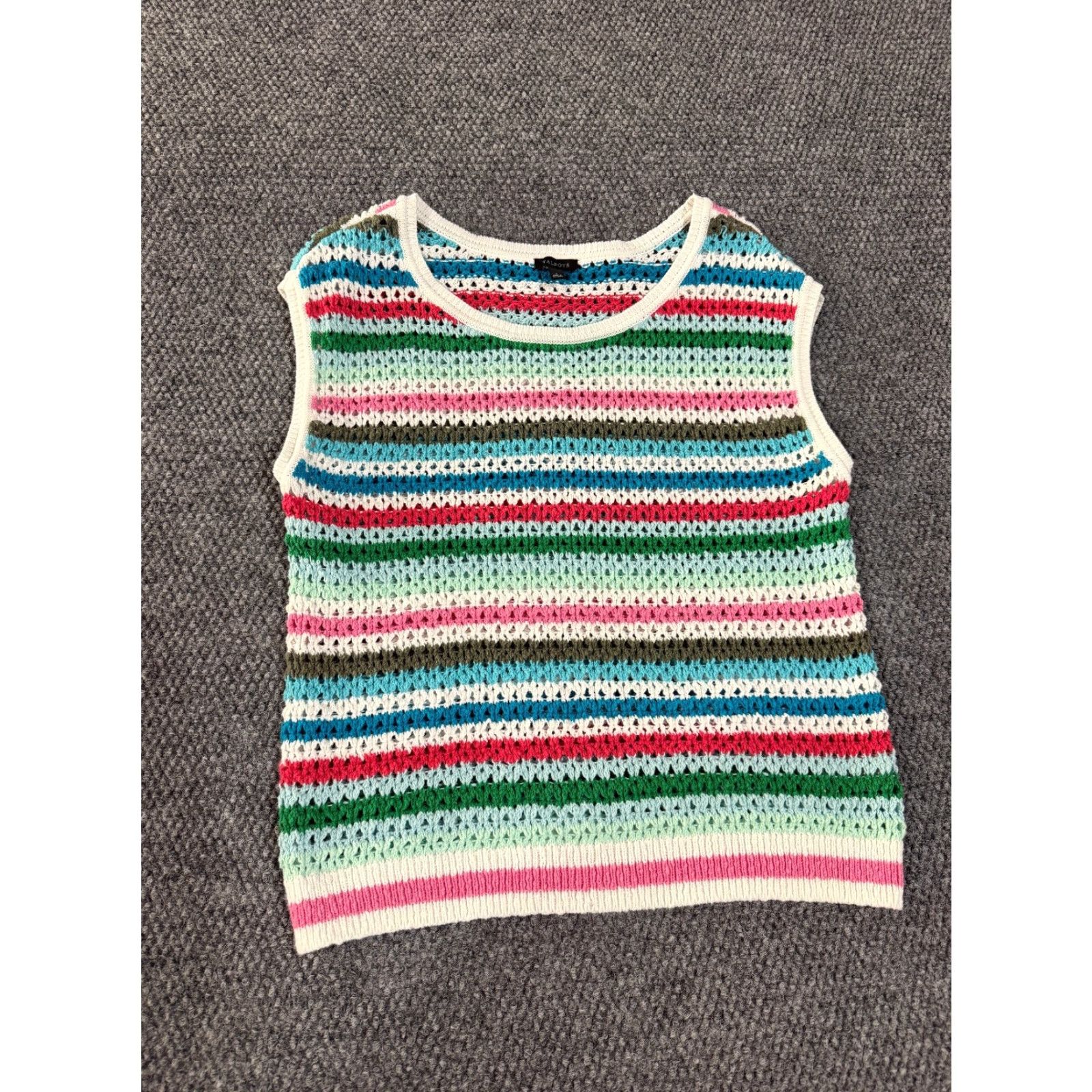 Talbots Talbots Vest Sweater Womens Small Multicolor Striped Crochet Knit Sleeveless Top Size S / US 4 / IT 40 - 2 Thumbnail