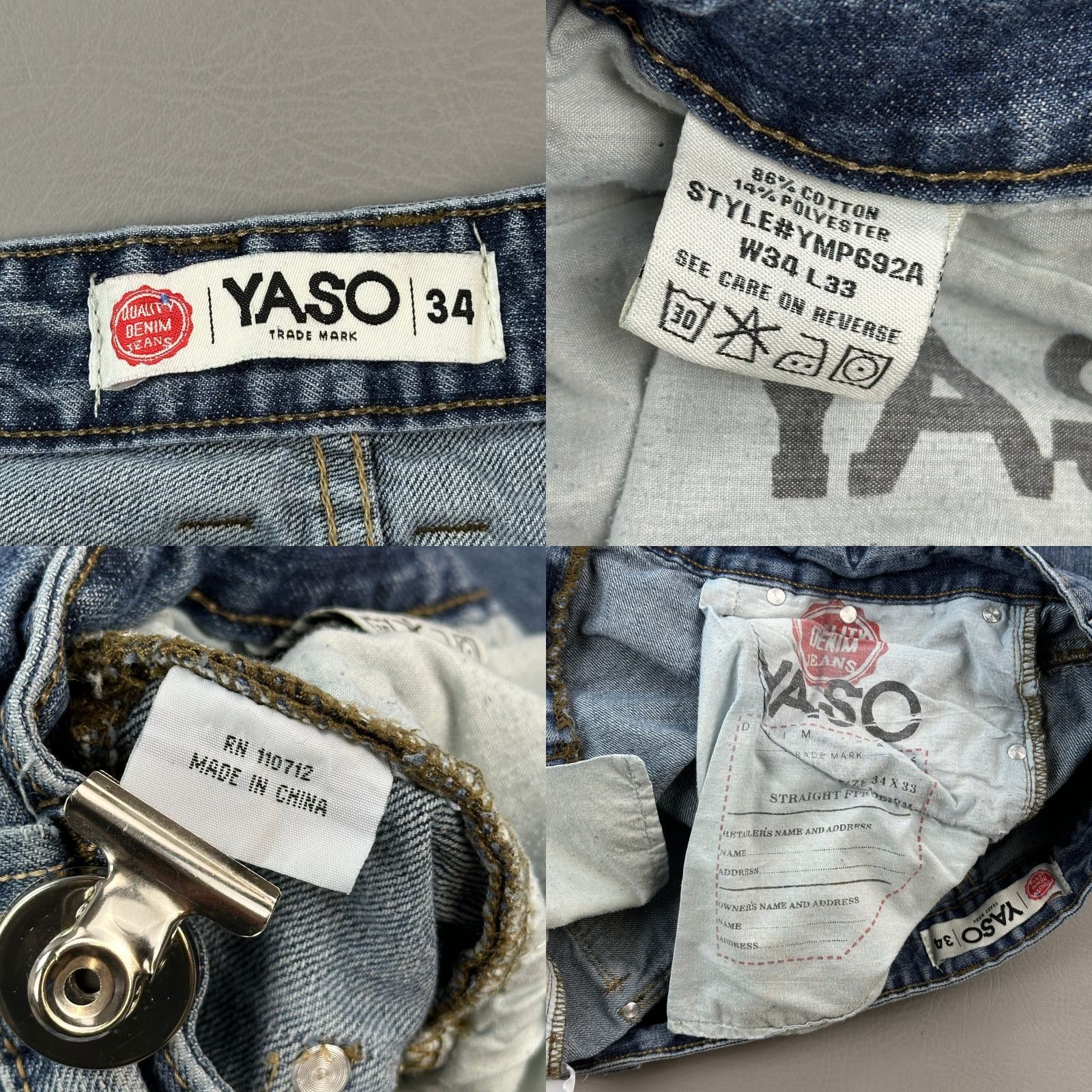 Vintage VINTAGE YASO Jeans Mens 34x33 Blue Straight Distressed Embroidered Pocket Y2K Jeans Size US 34 / EU 50 - 8 Thumbnail