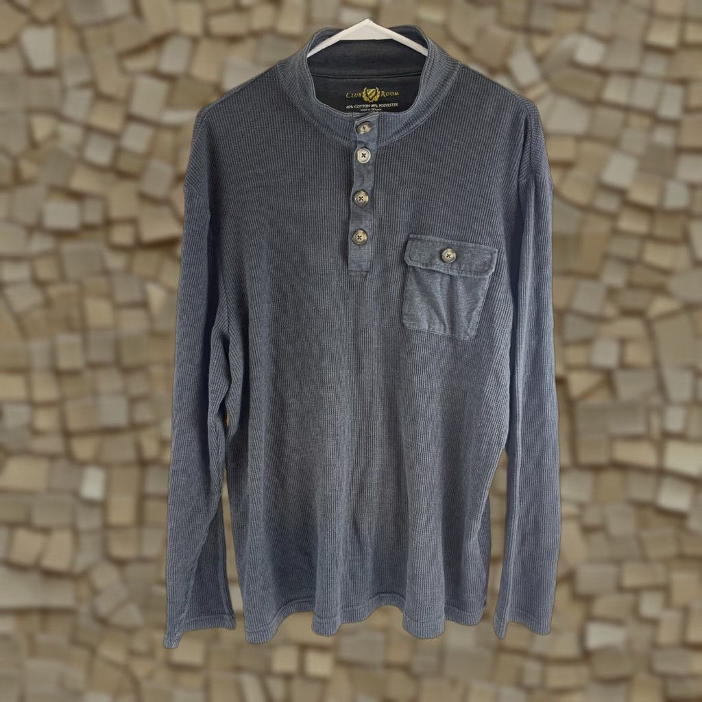 Club Room Club Room Shirt Men's XL Charcoal Gray Buttoned Henley Waffled Long Sleeve Size US XL / EU 56 / 4 - 1 Thumbnail