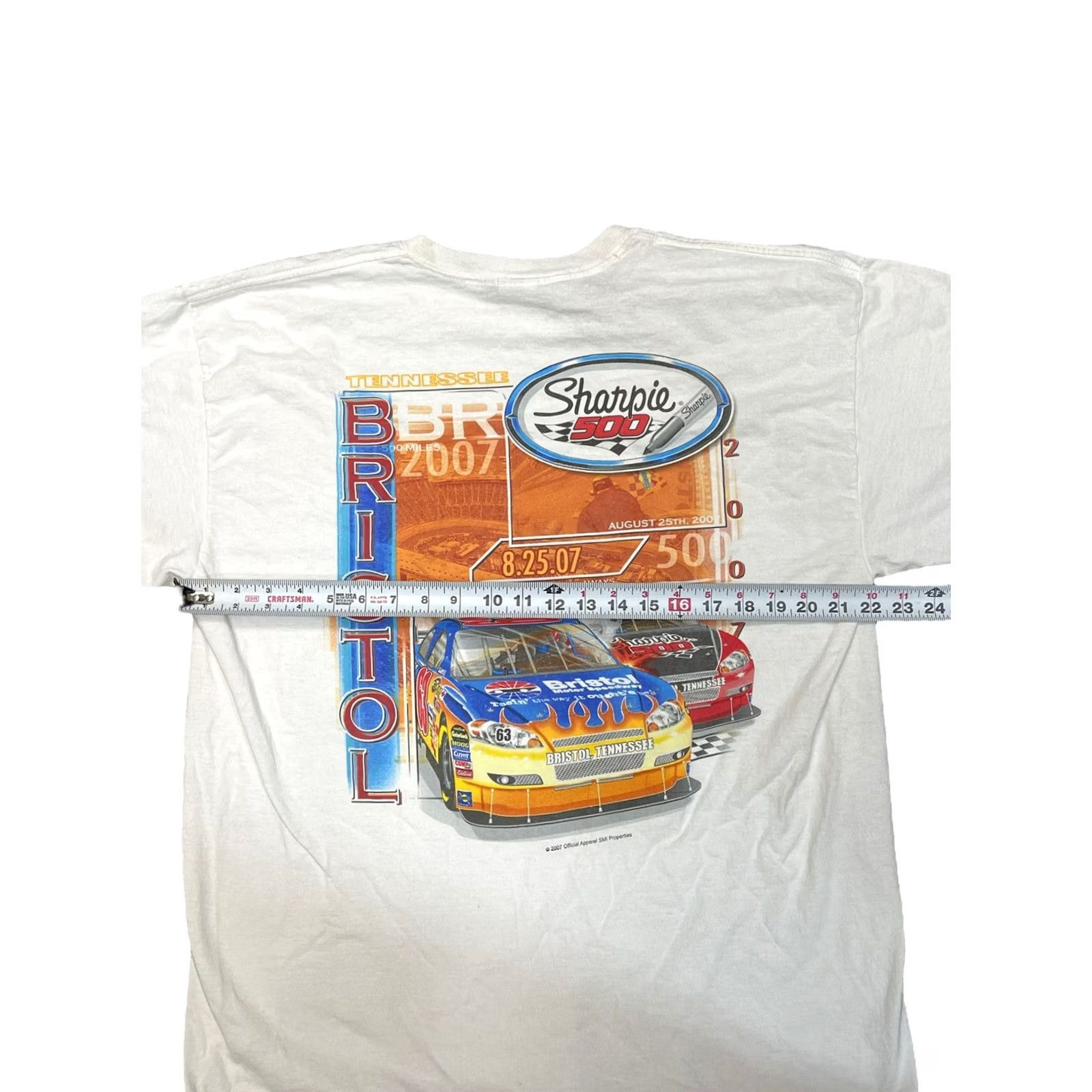 NASCAR VINTAGE Gilden T-Shirt Bristol Motor Speedway Sharpie 500 Racing White XL Men Size US XL / EU 56 / 4 - 4 Thumbnail
