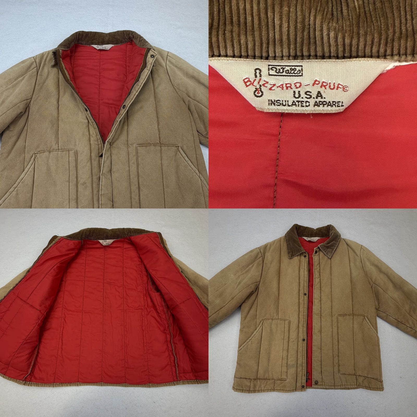 Walls VINTAGE Walls Blizzard-Pruf Jacket Mens XL Beige Canvas Quilted Lined USA Full Zip Insulated Pockets Collared Cotton Solid 70s 80s Mens Size US XL / EU 56 / 4 - 8 Thumbnail