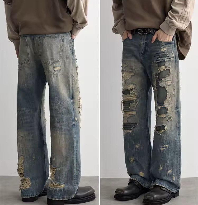 Jean Ripped Distressed Designer Y2k Straight Vintage Style Jeans Size US 31 - 4 Thumbnail