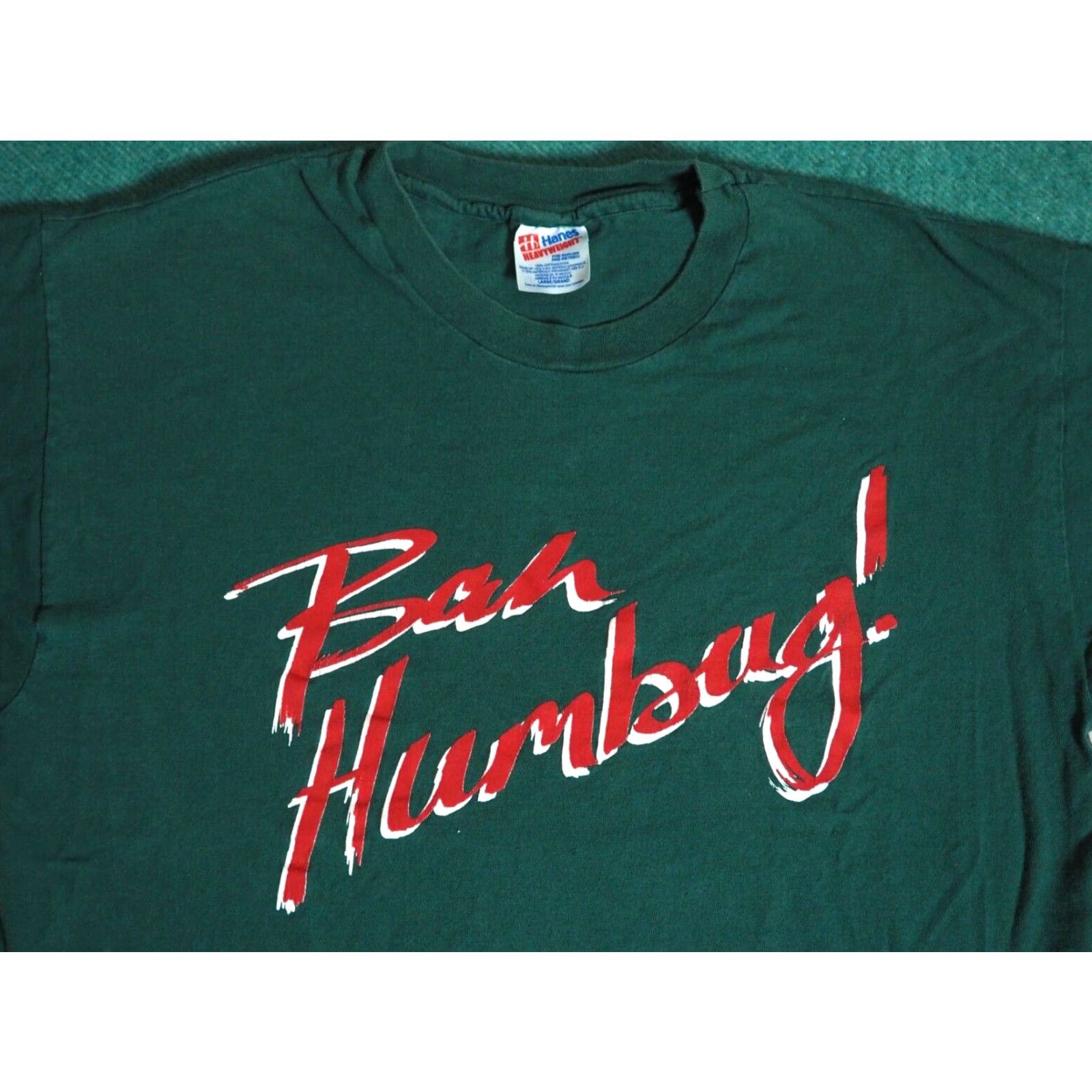 Hanes VINTAGE Hanes Tee 90s USA Green Christmas Holiday BAH HUMBUG XMas T-Shirt L Mens Size US L / EU 52-54 / 3 - 3 Thumbnail