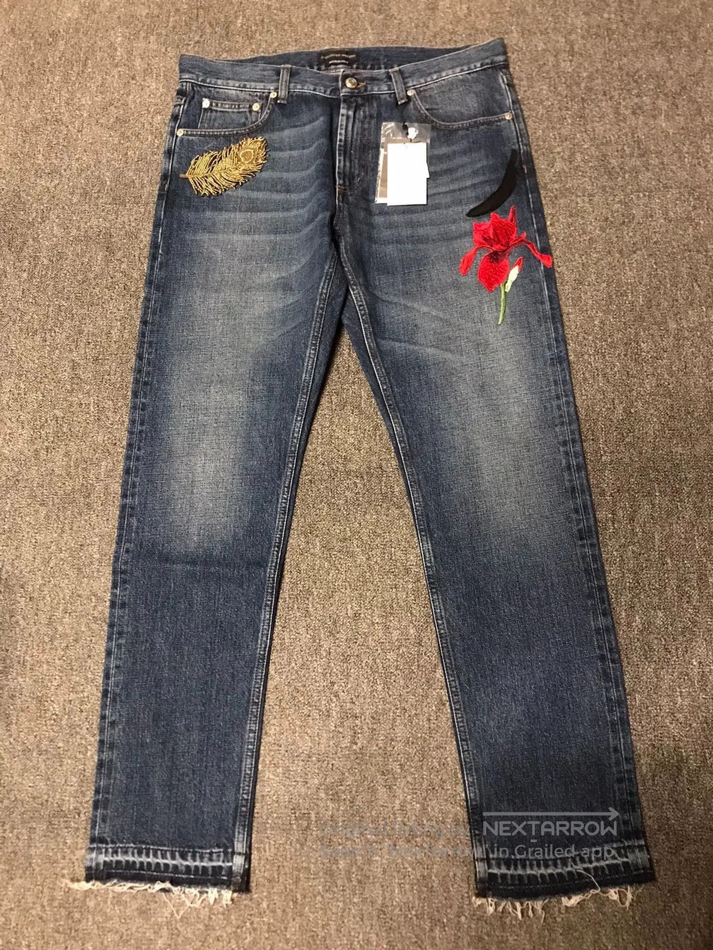 Alexander McQueen Blue Embroidered Denim Jeans with Fringe Hem. Size US 36 / EU 52 - 1 Thumbnail