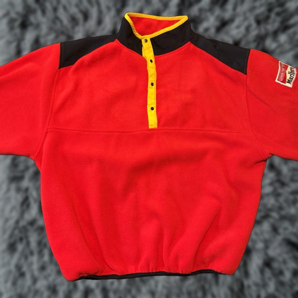 Marlboro VINTAGE Marlboro Team Adventure 1/4 Button Up Large Pullover Fleece Jacket Men Red 1990s Windbreaker Pockets Synchilla Size US L / EU 52-54 / 3 - 1 Thumbnail