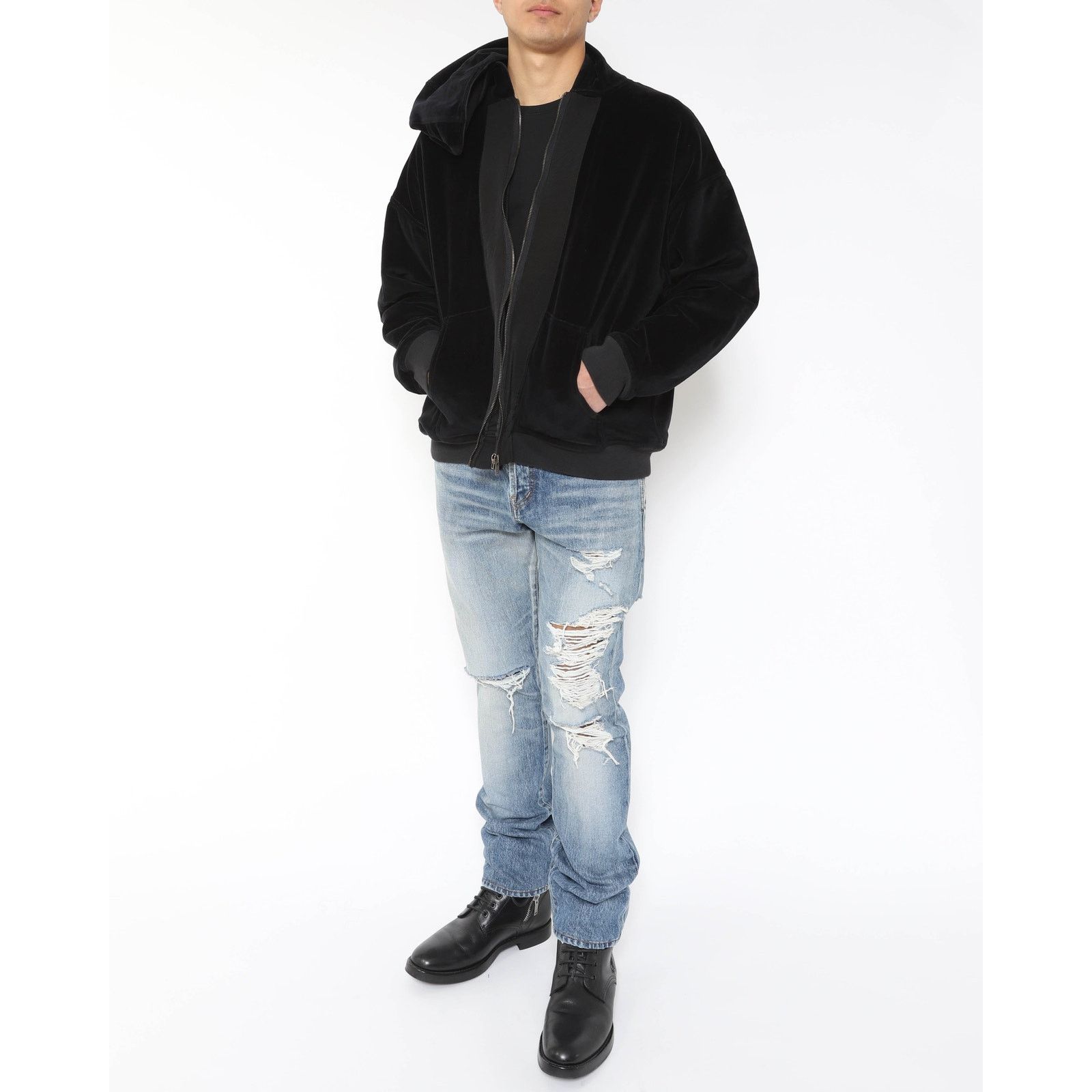 Haider Ackermann FW15 Oversized Double Layer Hoodie in Black Velvet Size US XS / EU 42 / 0 - 8 Thumbnail