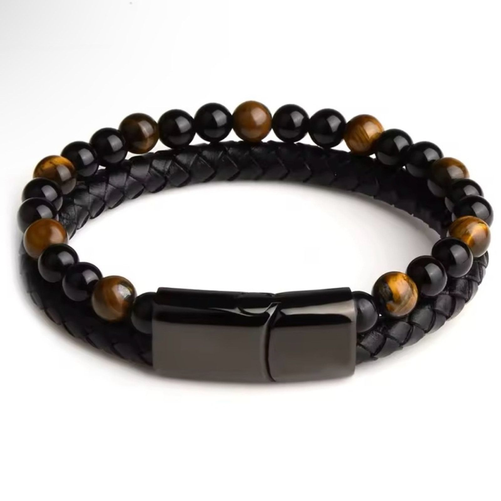 Other Men’s Beaded Black Stainless Steel Tiger Eye Bracelet 8” in Size ONE SIZE - 1 Thumbnail