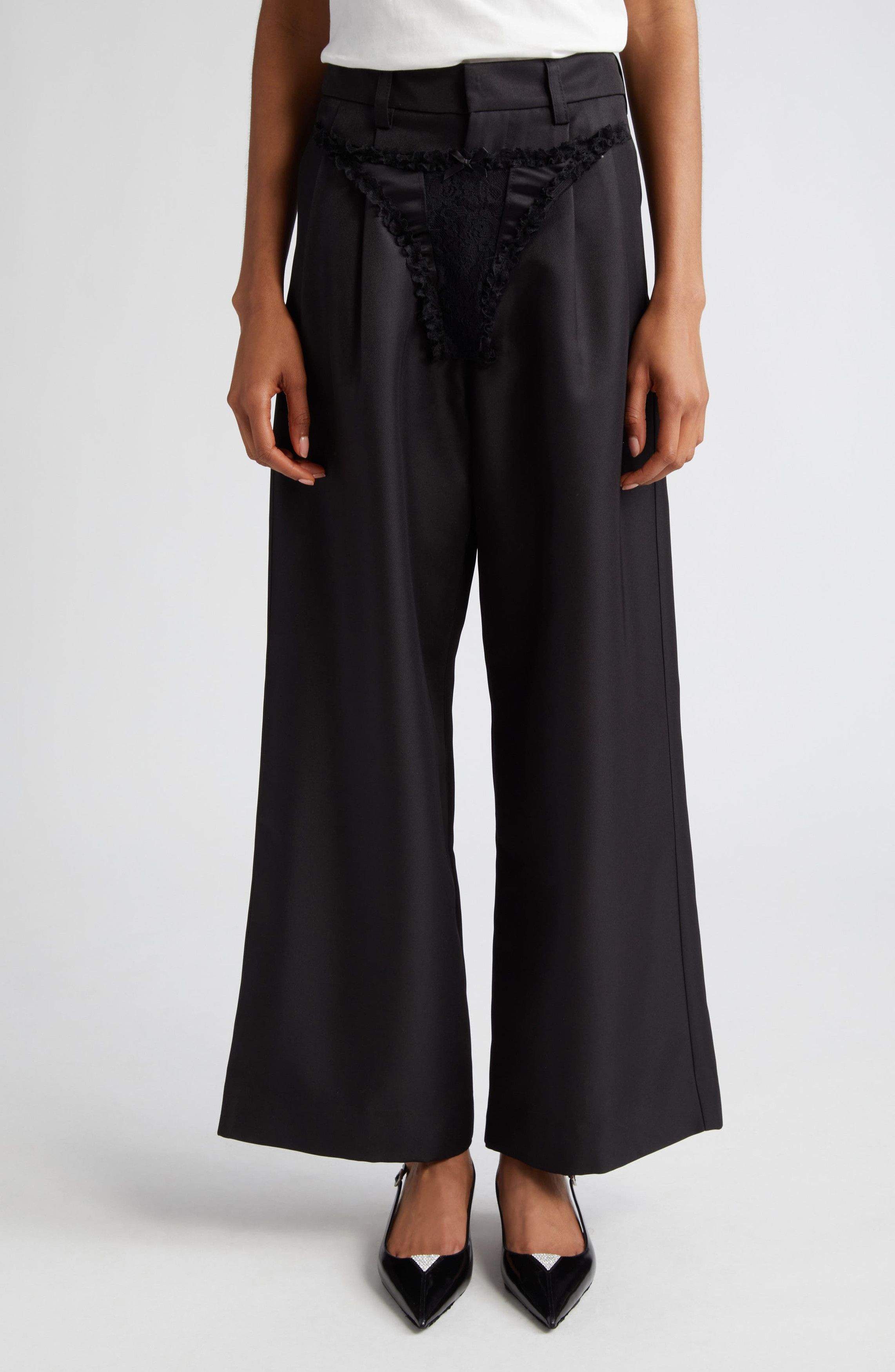 Vaquera $650 Vaquera Underwear Detail Wide Leg Woven Satin Pants Size 29" - 2 Thumbnail