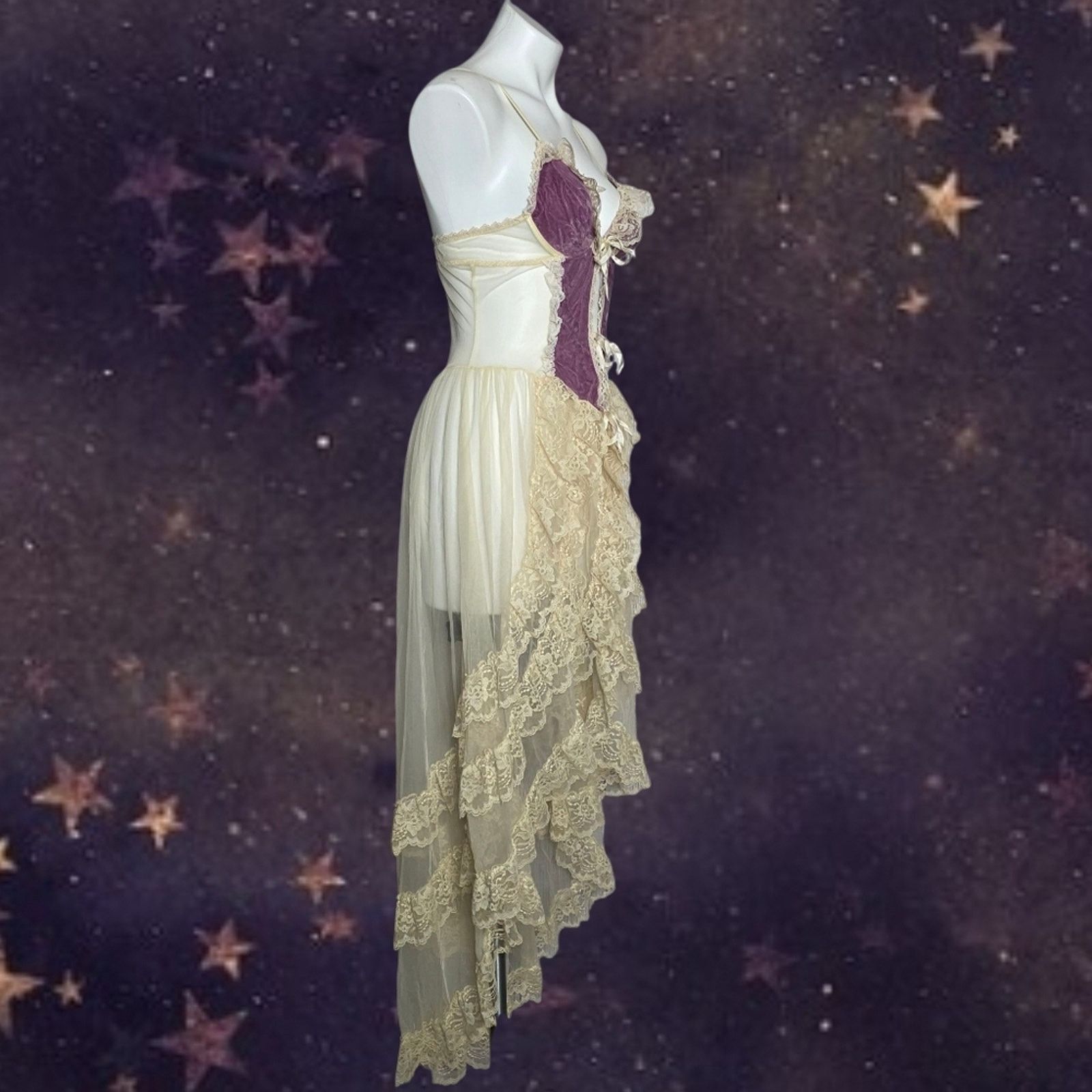 Vintage 70s Faris Treasure Purple Velvet & Lace Fairy Negligee Gown Size M / US 6-8 / IT 42-44 - 2 Thumbnail
