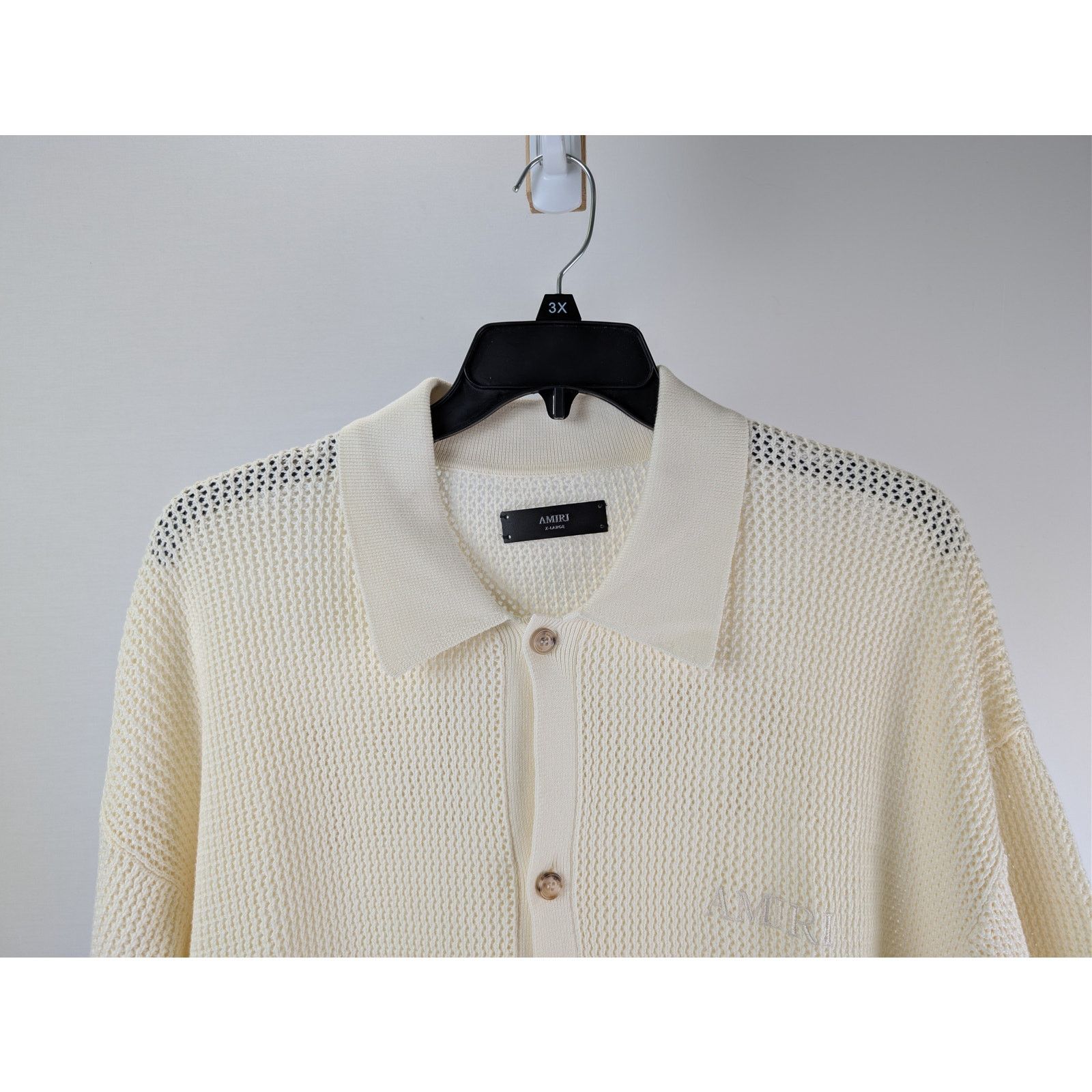 Amiri o1rshd1 Amiri Crochet Button up Half Sleeve Shirt in Ivory Size US XL / EU 56 / 4 - 3 Thumbnail