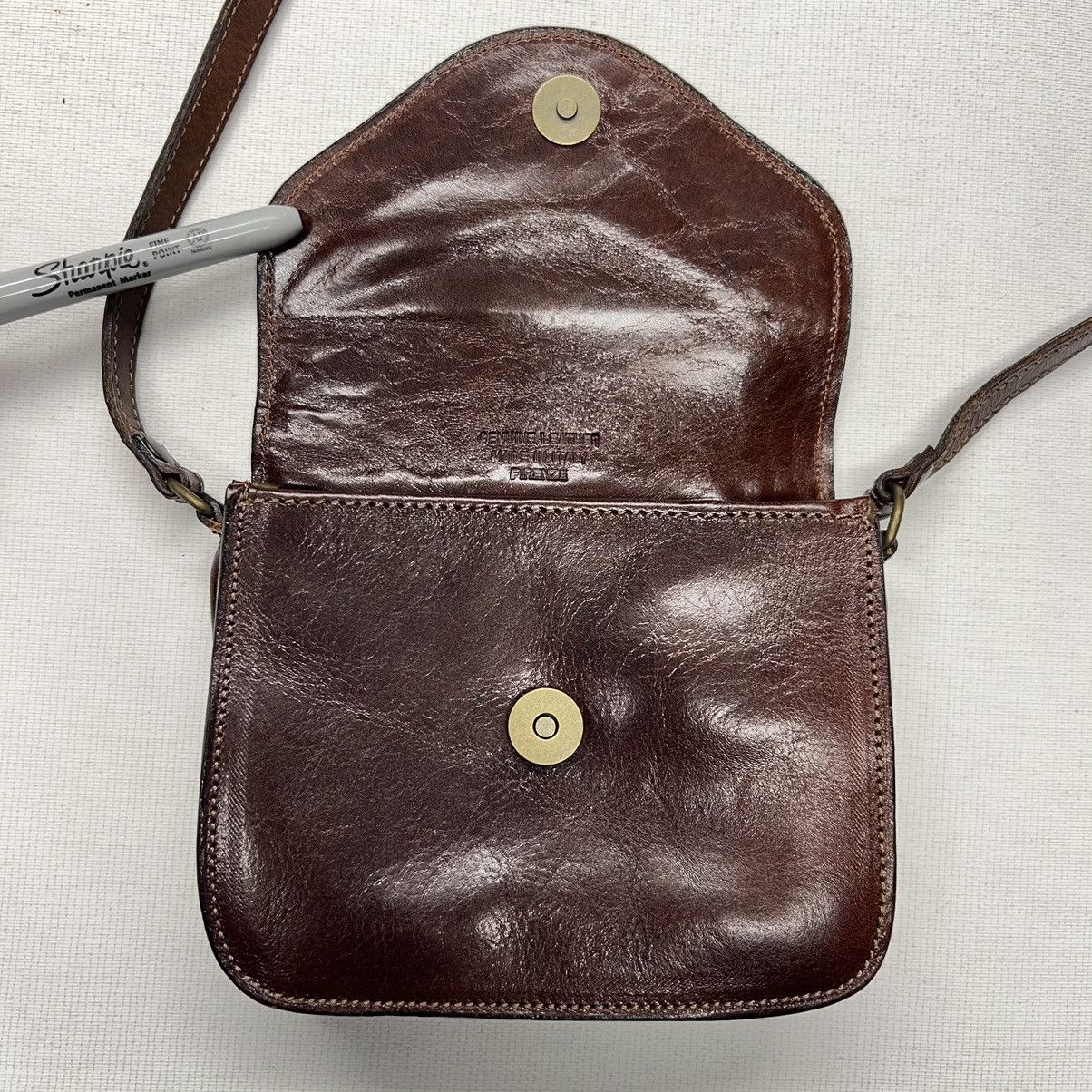 Firenze × Vintage Firenze Leather Bag Brown Saddle Shoulder Crossbody Handbag Size ONE SIZE - 10 Thumbnail