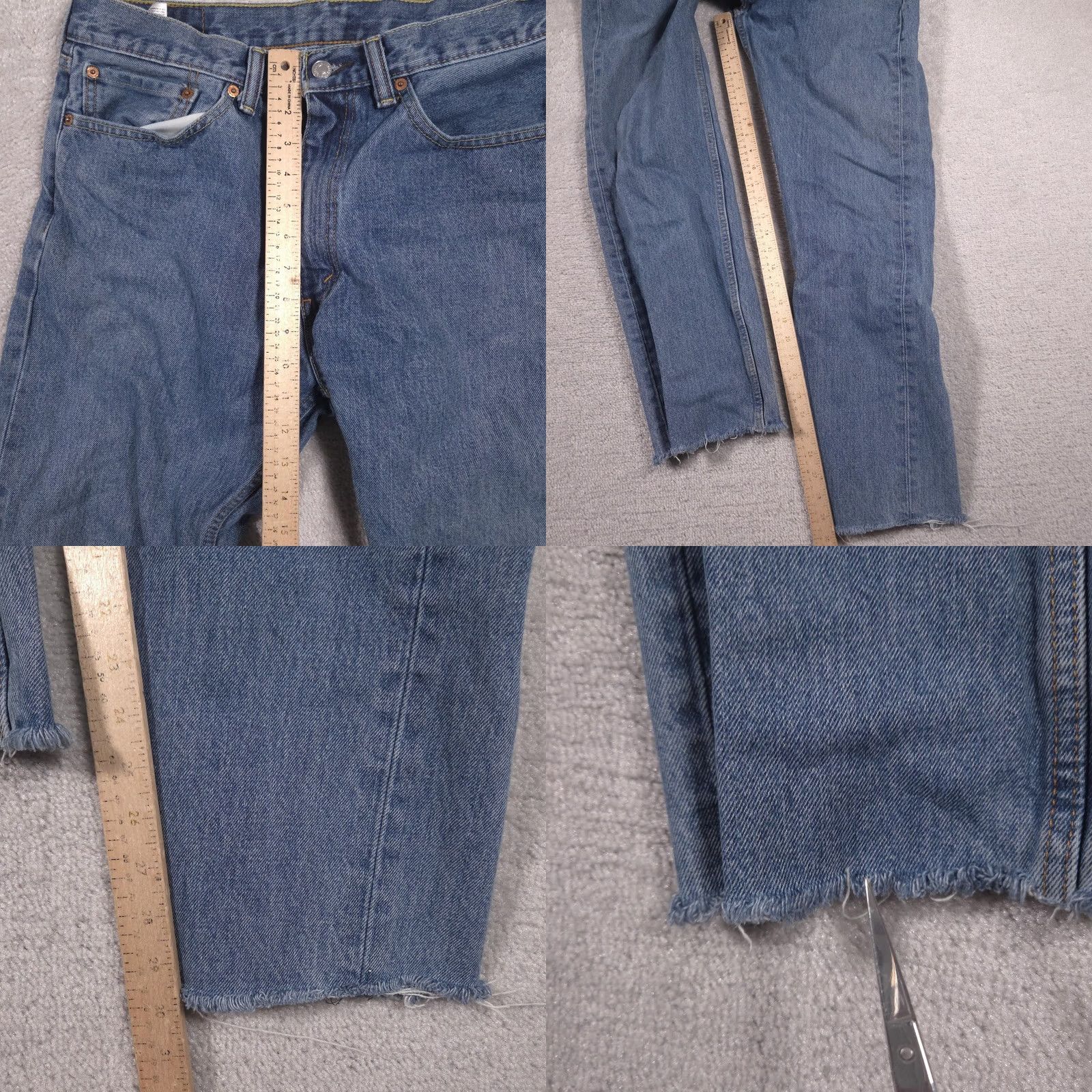 Levi's Levi's 505 Jeans Mens 34x30 Blue Denim Straight Leg Cropped Raw Hem Distressed Cotton Regular Inseam 30in Zip Button Pockets Vintage No Mens Jeans Size US 34 / EU 50 - 9 Thumbnail
