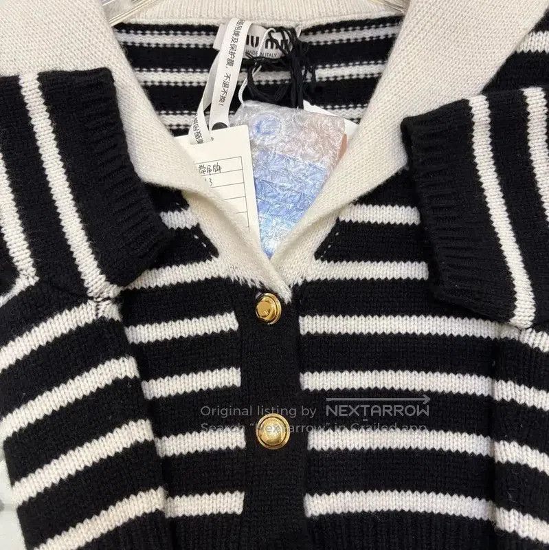 Miu Miu Miu Miu Black Striped Wool Short Sleeve Sweater . Size M / US 6-8 / IT 42-44 - 5 Thumbnail