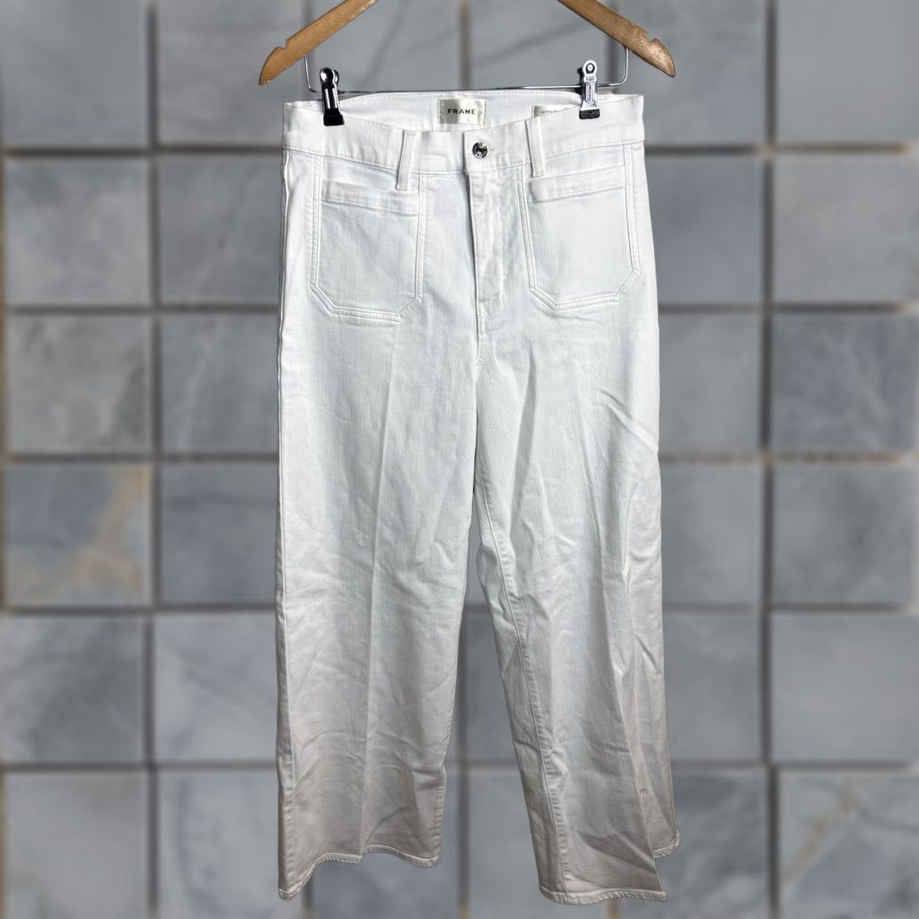 Frame VINTAGE FRAME Le Slim Palazzo Jeans Womens White High Rise Wide-Leg Patch Pockets Denim Size 30" / US 8 / IT 44 - 1 Thumbnail