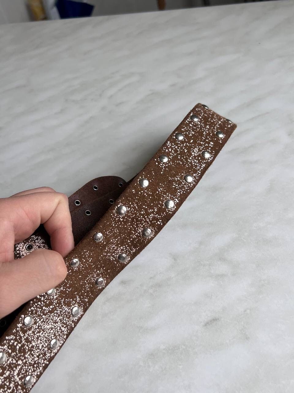 Japanese Brand × Vintage Rare Brown Japan Style leather y2k studded silver belt 90s Size ONE SIZE - 7 Thumbnail