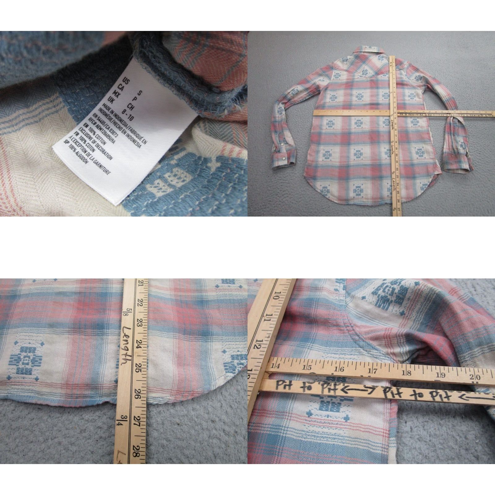 American Eagle Outfitters American Eagle Plaid Long Sleeve Shirt Womens Small Pink Blue Embroidered Snap Button-Up Western Cowgirl Bohemian Womens Size S / US 4 / IT 40 - 8 Thumbnail