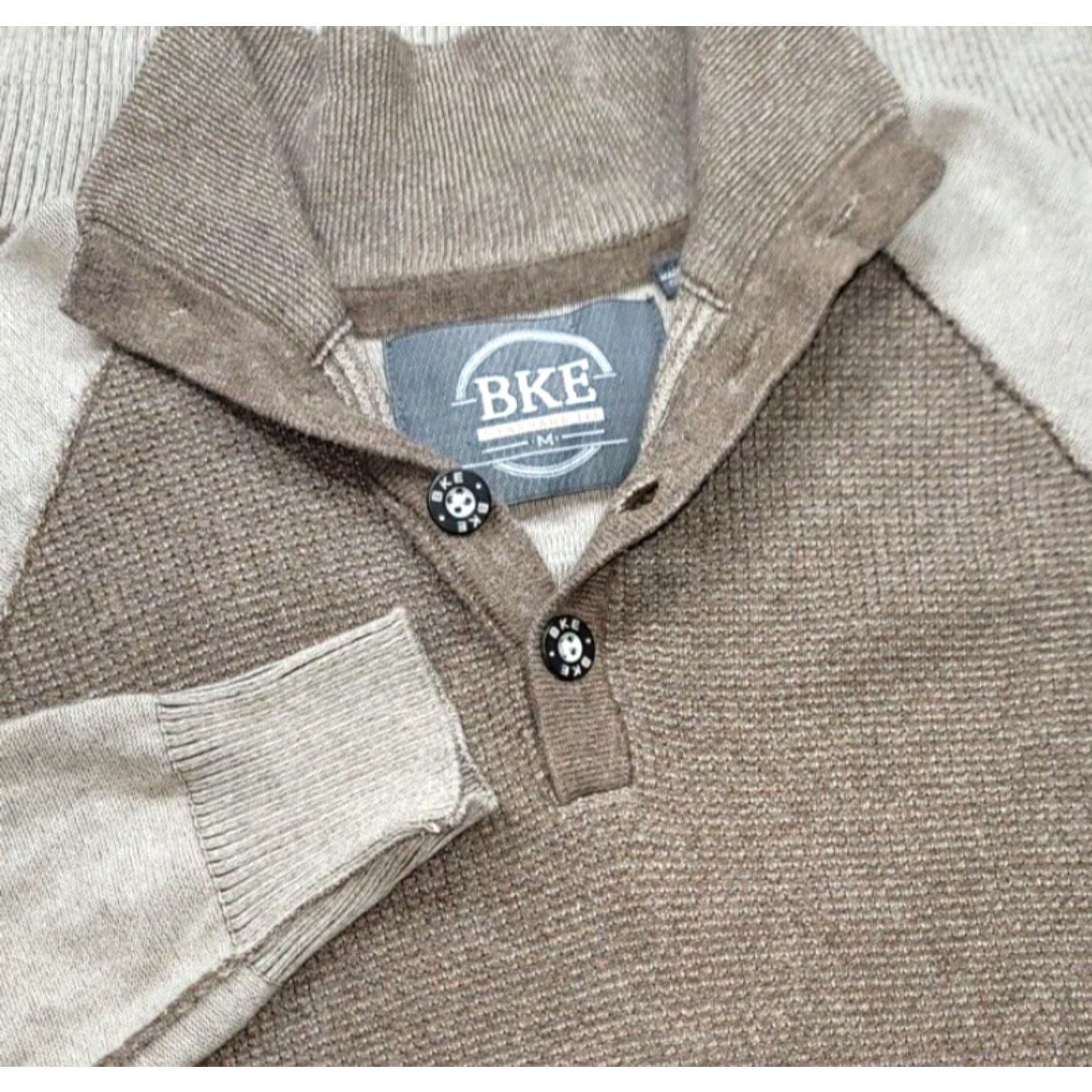 Vintage Buckle Mens M Beige Mock Neck 1/4 Zip Sweater Knit Long Sleeve Henley 1/4 Button Casual Workwear Size US M / EU 48-50 / 2 - 2 Thumbnail