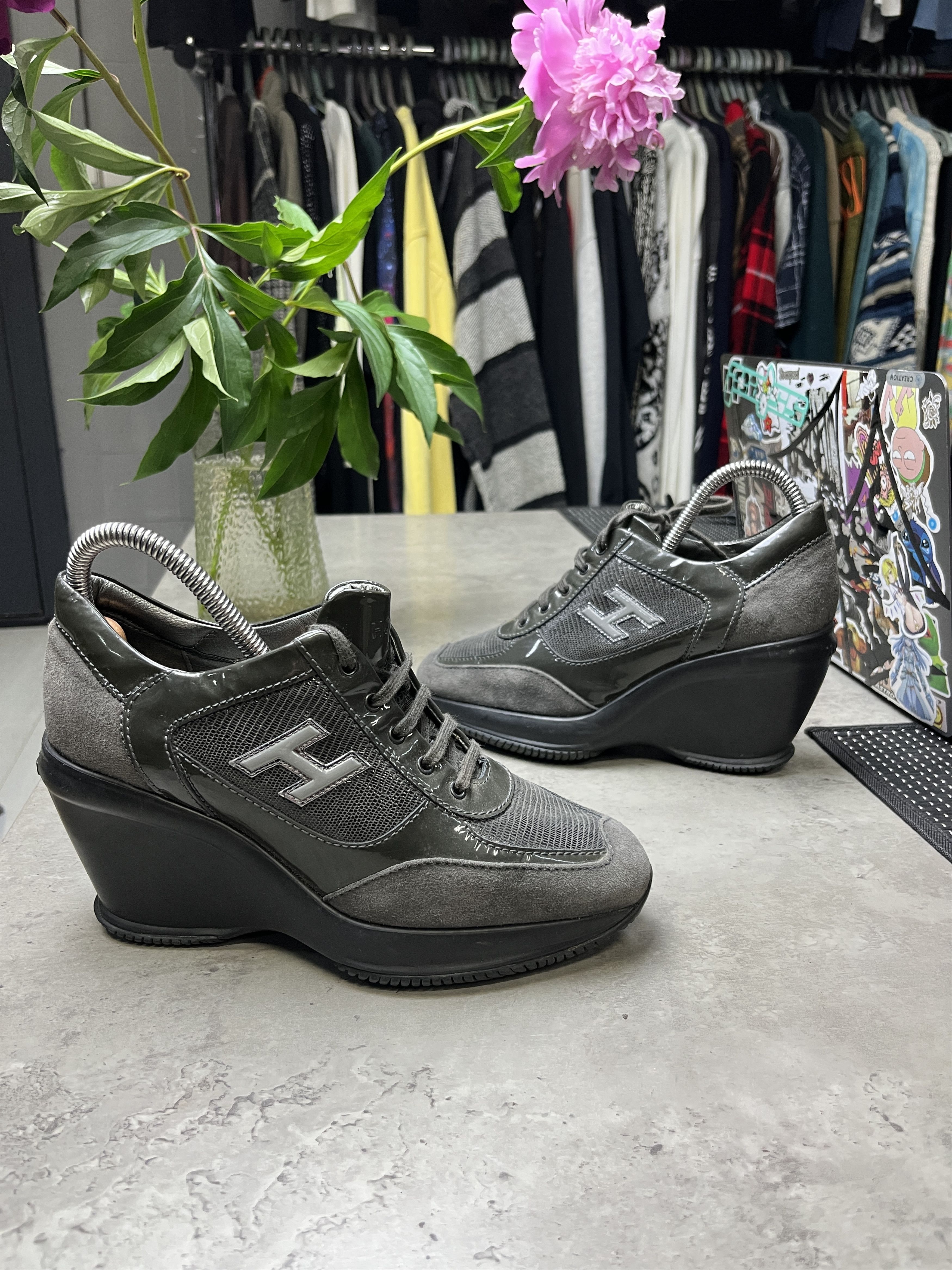Hogan 2000s HOGAN PATENT LEATHER SUEDE WEDGE SNEAKERS - 5126 Size US 7 / IT 37 - 1 Thumbnail