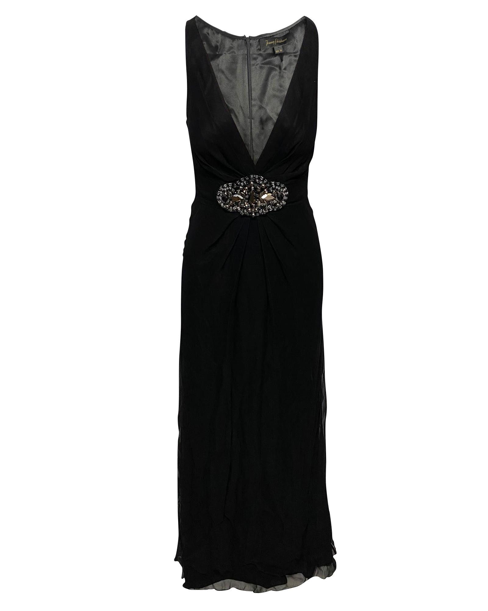 image of Embellished Black Silk Evening Gown By Jenny Packham, Women's (Size Small)