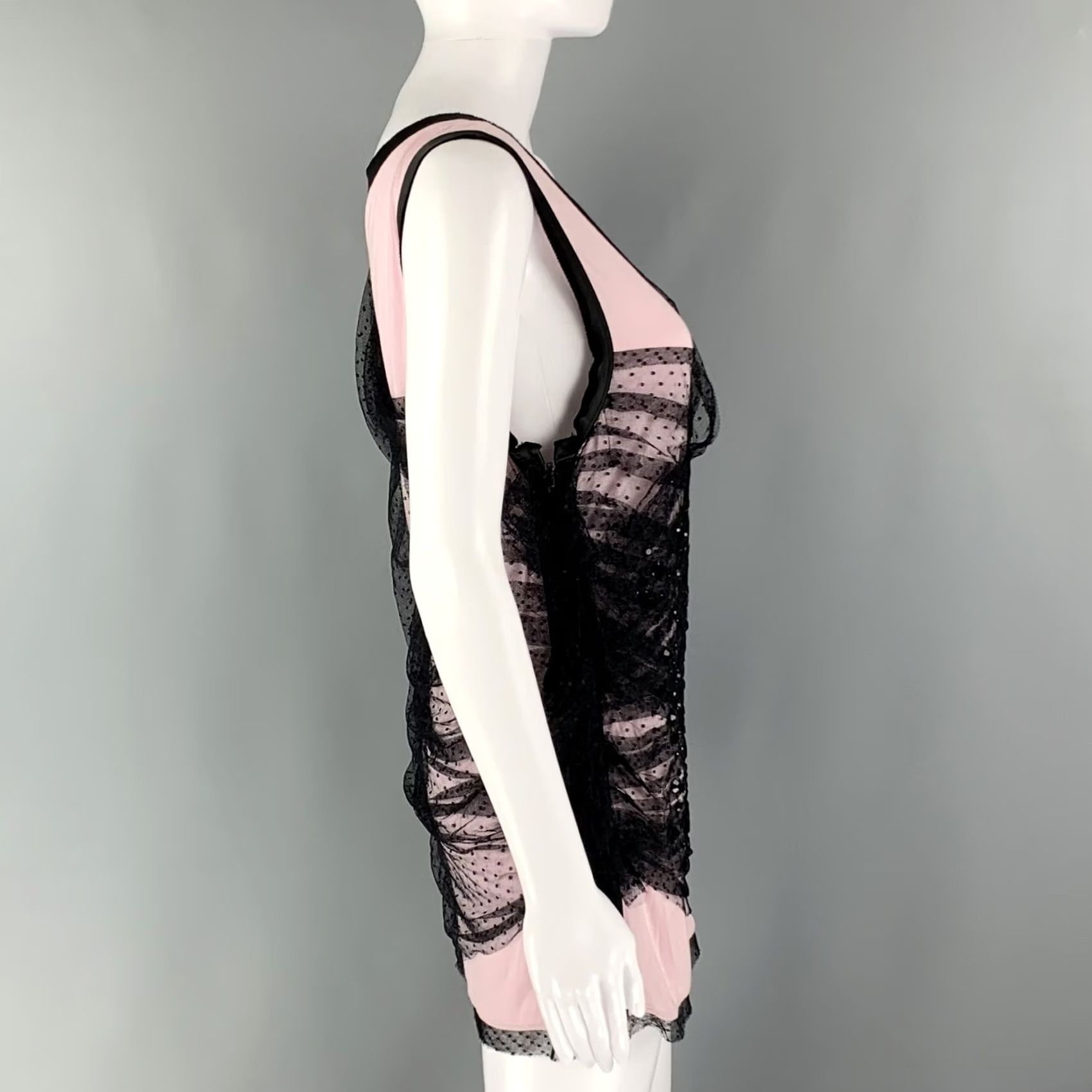 Valentino VALENTINO Ruched Sleeveless Dress Top Pink Black Cotton Blend Size 8 Size M / US 6-8 / IT 42-44 - 3 Thumbnail