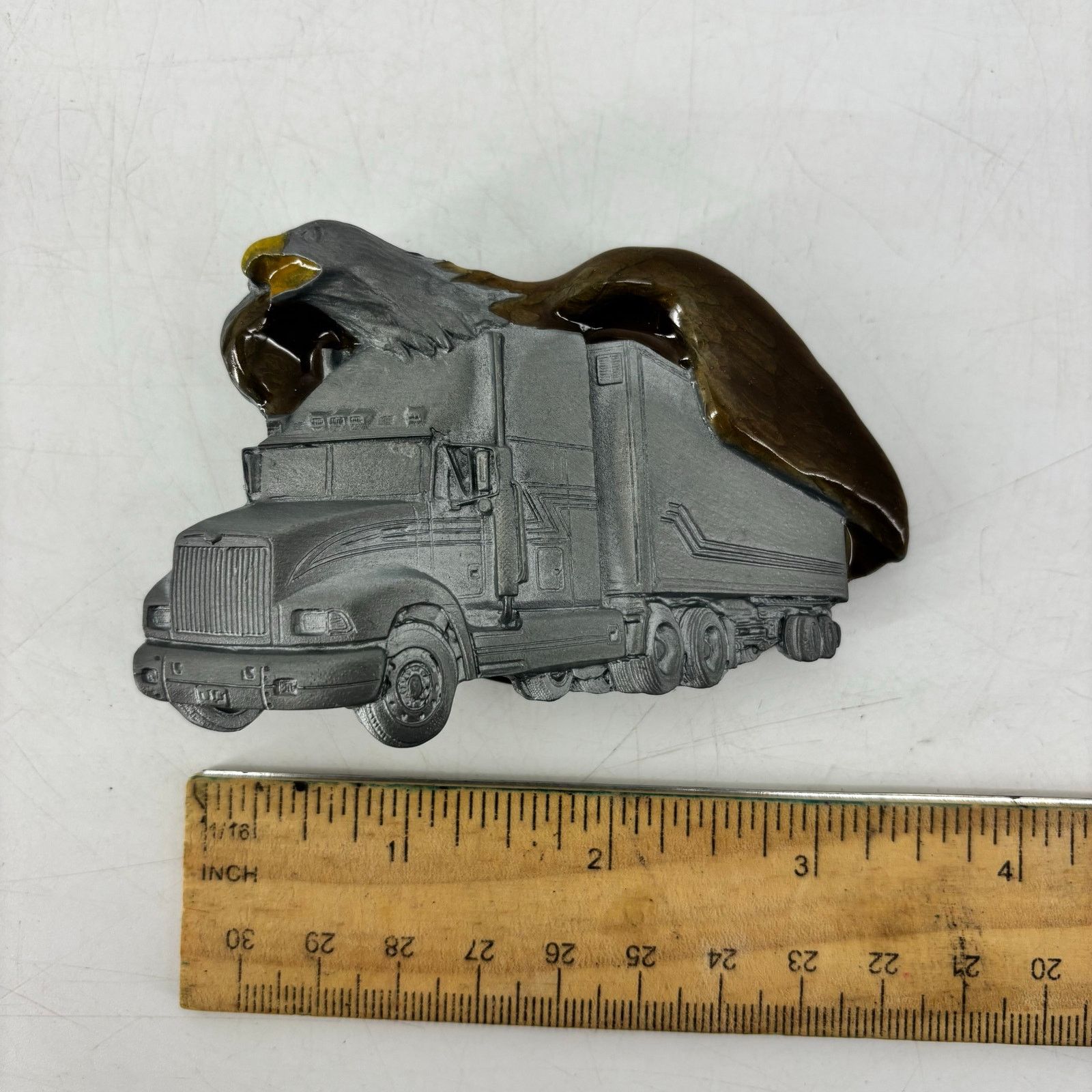 Vintage Semi Truck Trucker Belt Buckle Flying Enamel Eagle Pewter Size ONE SIZE - 4 Thumbnail