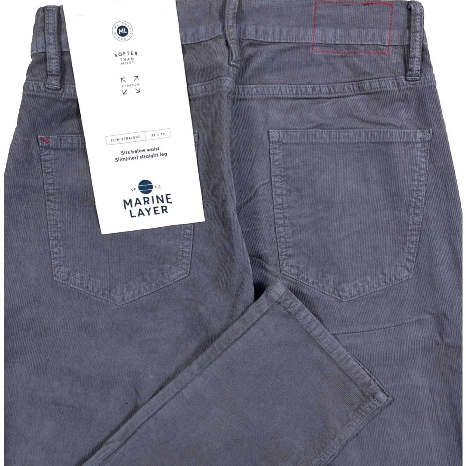 Marine Layer Slim Pants Men 32x30 Corduroy Straight Leg Gray Chino