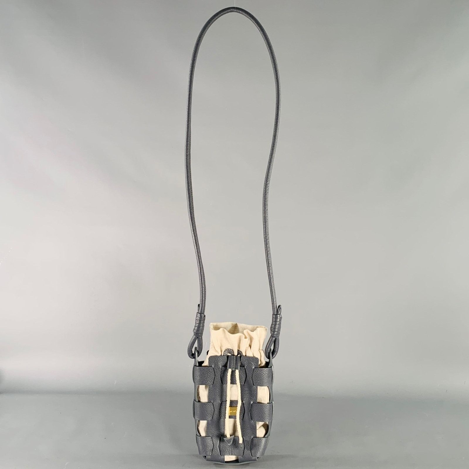 Other MICHU Grey Woven Leather Cotton Crossbody Drawstring Handbag Size ONE SIZE - 3 Thumbnail