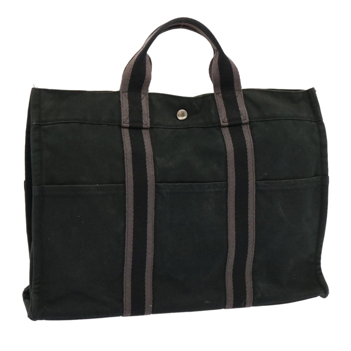 HERMES Fourre Tout MM Hand Bag Canvas Black Gray