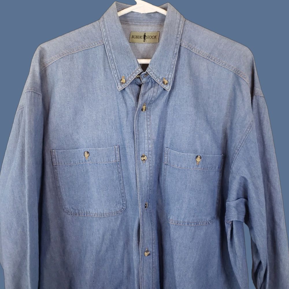 Denime Robert Stock Men's L Classic Chambray Denim Button Down Shirt Size US L / EU 52-54 / 3 - 1 Thumbnail