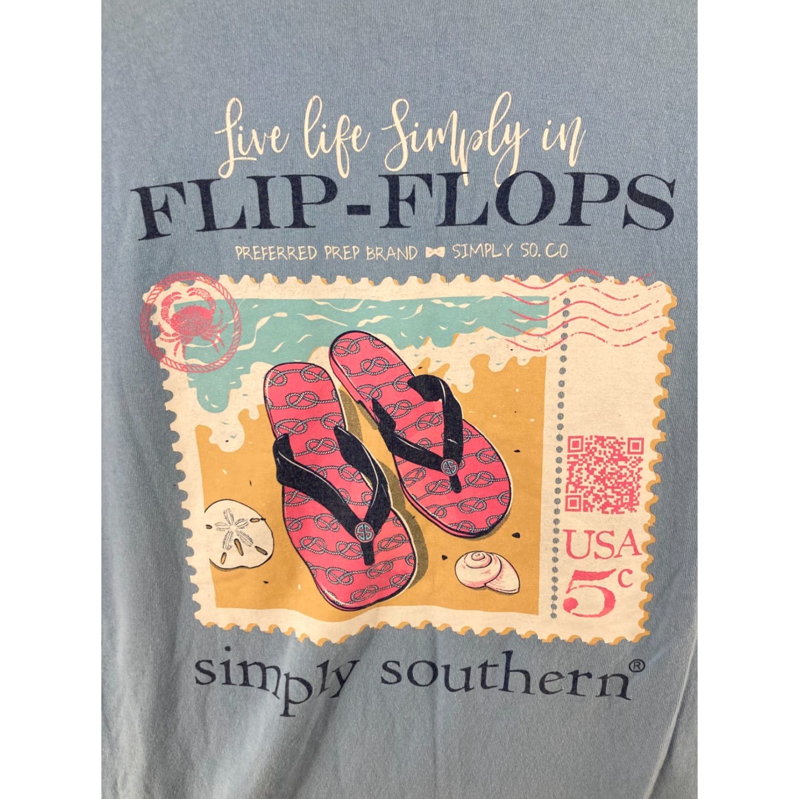 Stampd Simply Southern TShirt Womens Large Blue Live Life In Flip Flops Stamp Size L / US 10 / IT 46 - 2 Thumbnail