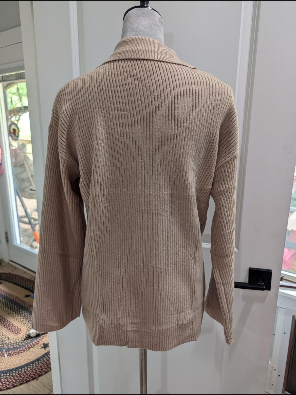 Other Beige Ribbed Button-Front Sweater Cardigan Size M / US 6-8 / IT 42-44 - 3 Thumbnail