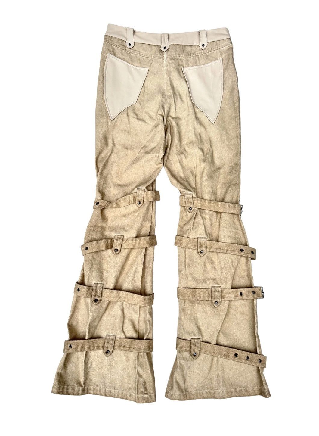Japanese Brand Lace-Up Flare Pants with Multi Buckle Straps Size US 33 - 2 Thumbnail