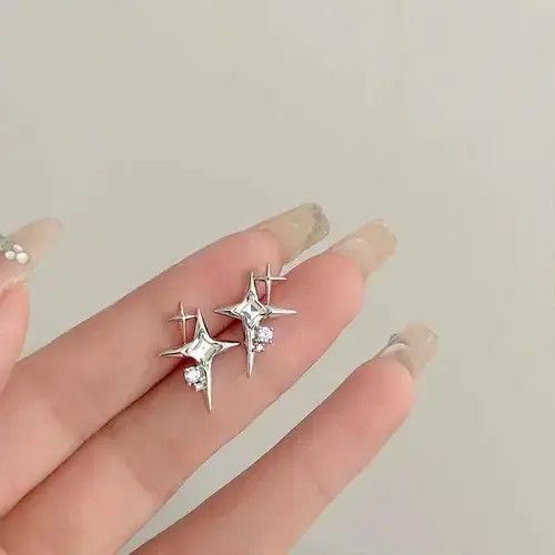Jewelry Crystal Star Stone Earrings Gothic Punk Chrome Jewelry Spike Size ONE SIZE - 2 Thumbnail