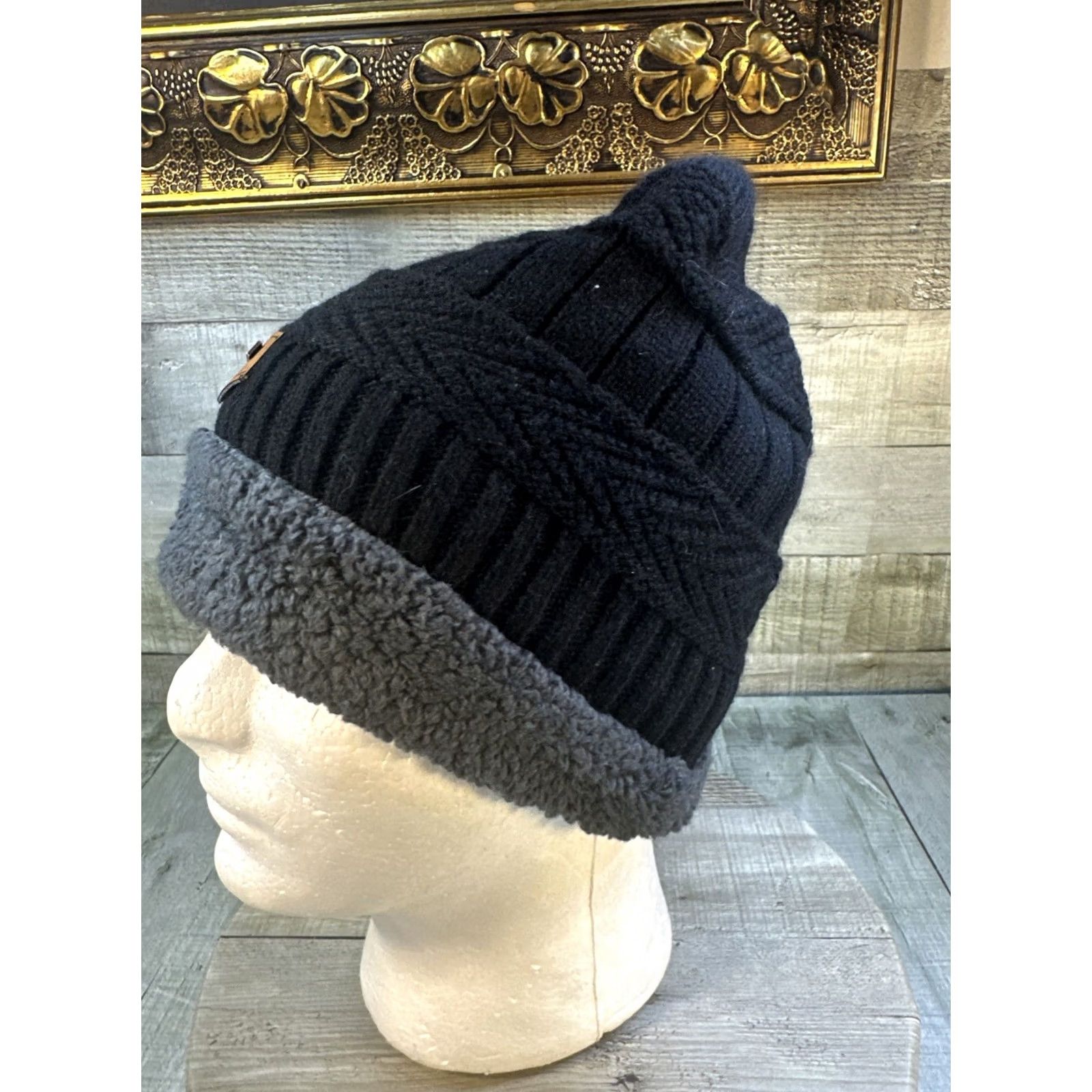 Vintage Song Ting Knit Beanie Black Gray Winter Thermal Hat Adult Size US M / EU 48-50 / 2 - 4 Thumbnail
