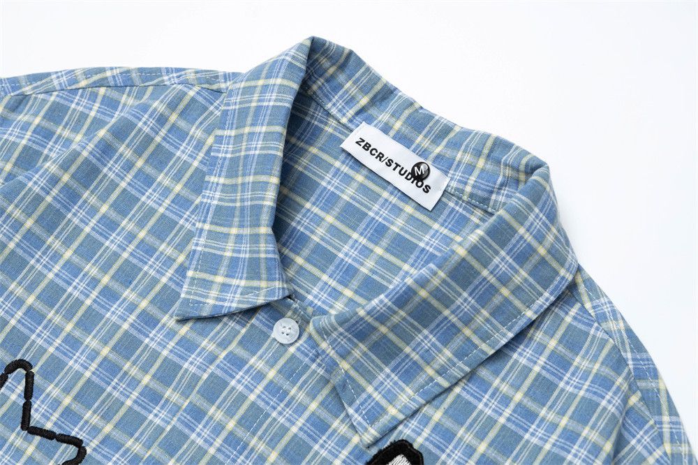 Japanese Brand Men's Loose Casual Plaid Shirt with Cartoon Embroidery Size US M / EU 48-50 / 2 - 3 Thumbnail