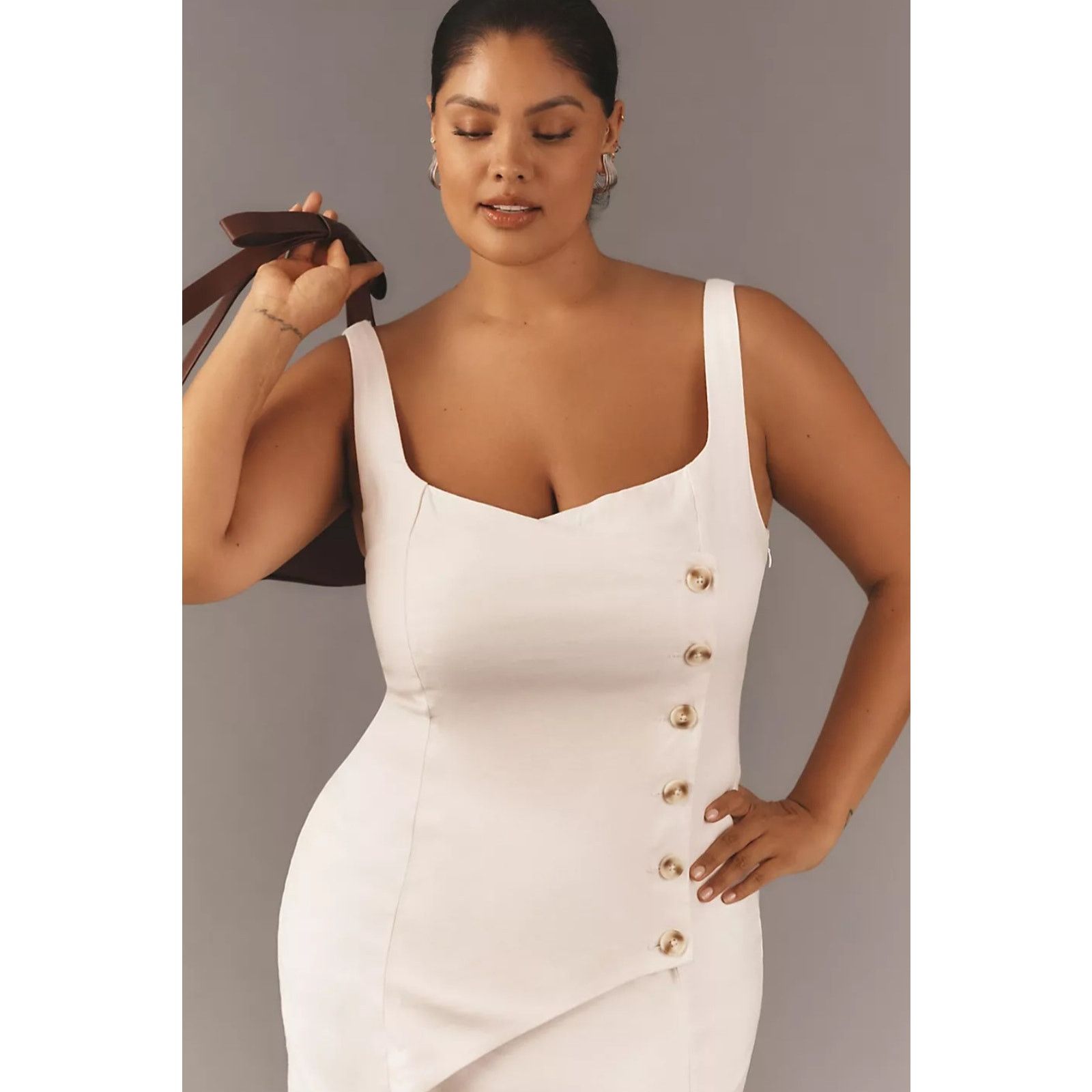 Anthropologie NWT Sleeveless Square-Neck Linen Button Wrap Midi Dress $178 Size XL / US 12-14 / IT 48-50 - 6 Thumbnail