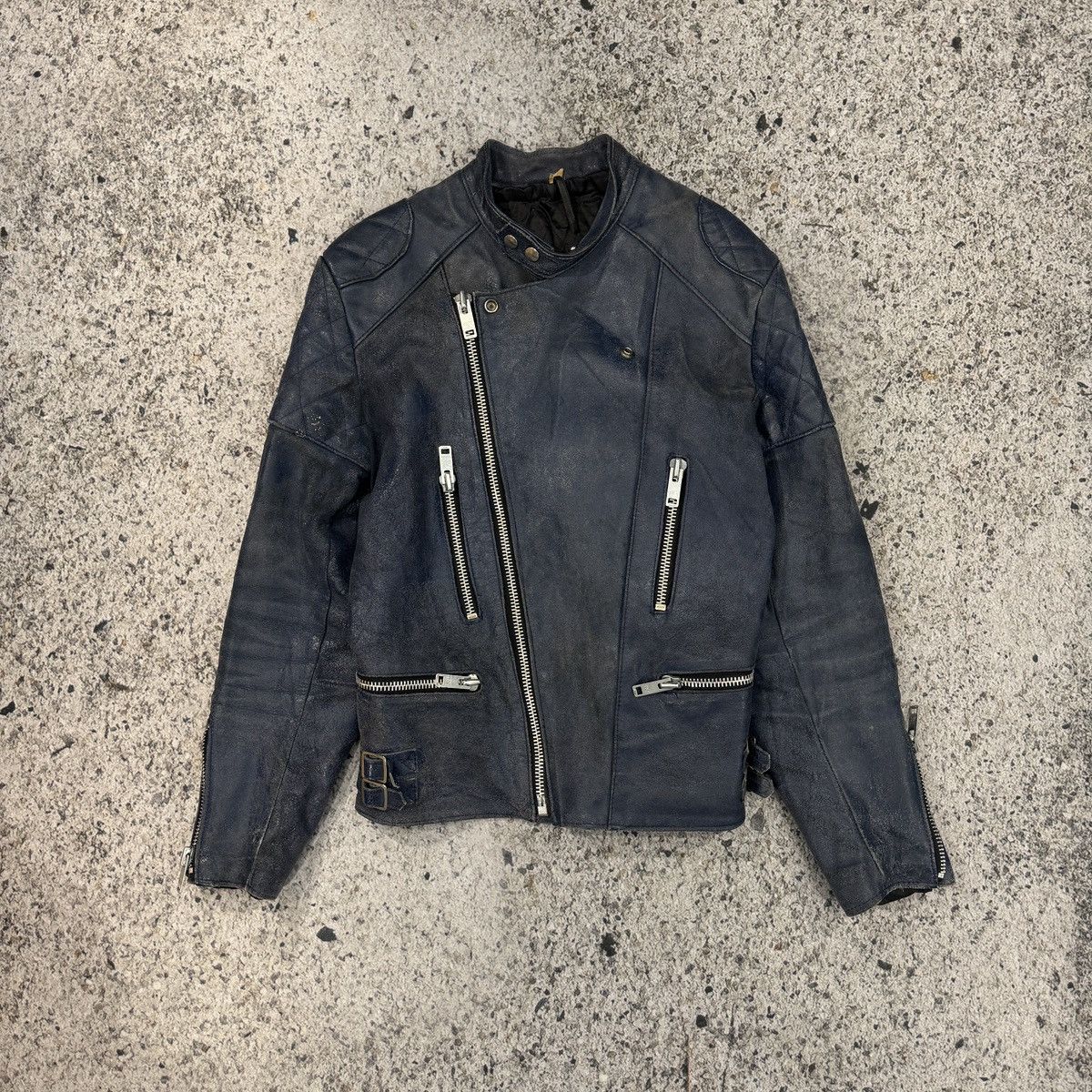 Vintage Faded Washed Blue Leather Moto Zip Jacket ERD Grunge Biker Size US L / EU 52-54 / 3 - 3 Thumbnail