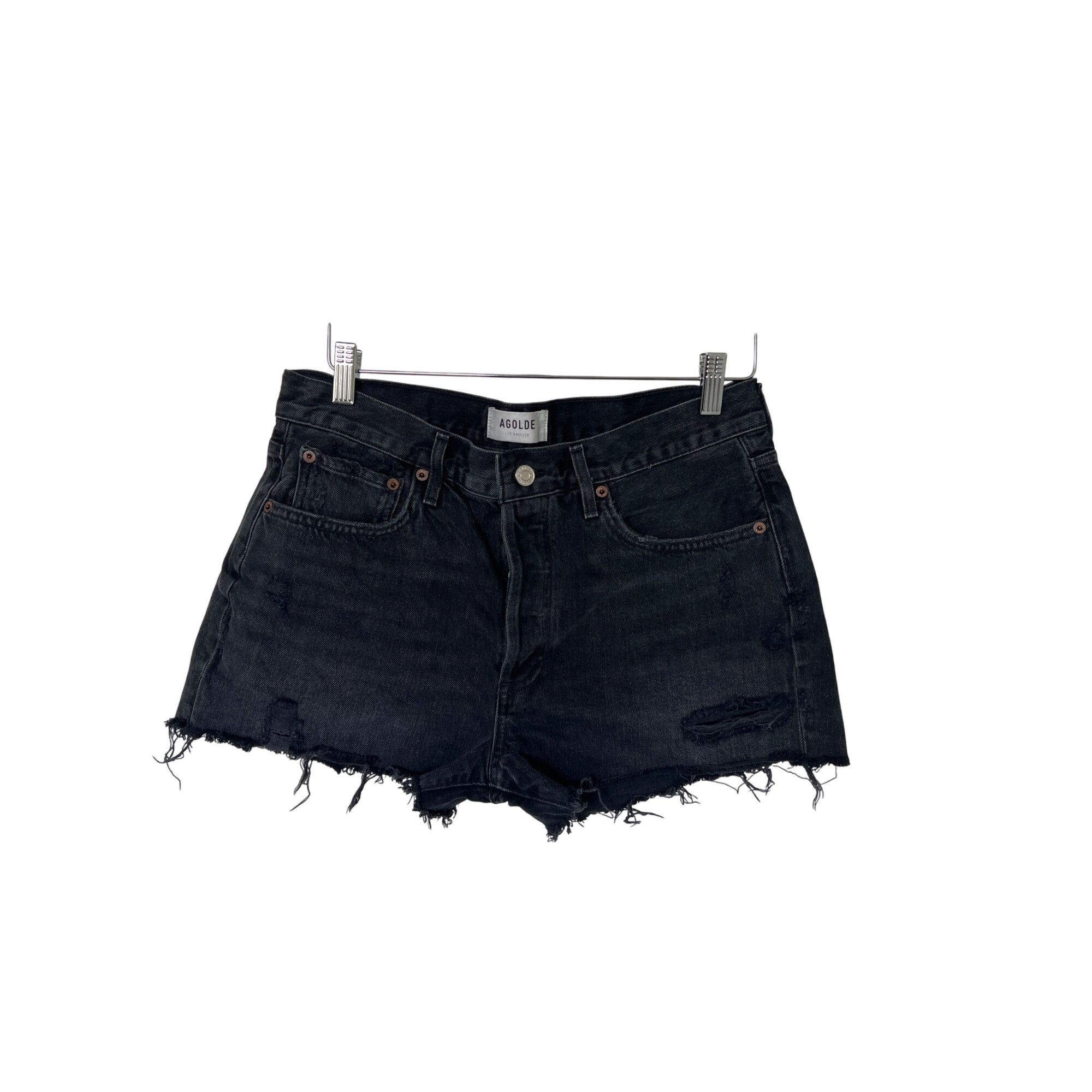 Agolde Agolde Parker Black Distressed Denim Shorts Size 28" / US 6 / IT 42 - 2 Thumbnail