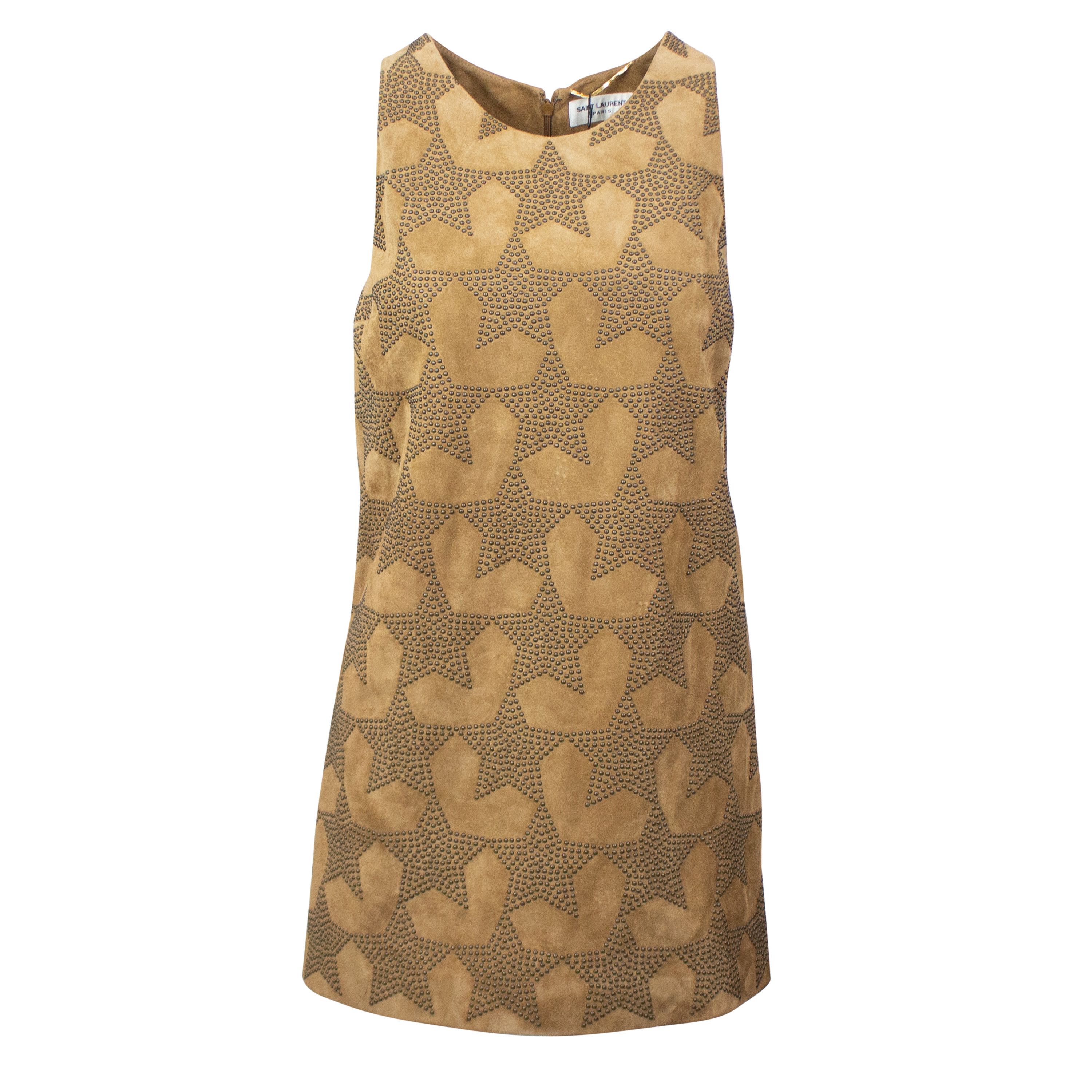 Saint Laurent Paris Brown Star Studded Suede Mini Dress Size 4/40 Size S / US 4 / IT 40 - 1 Thumbnail