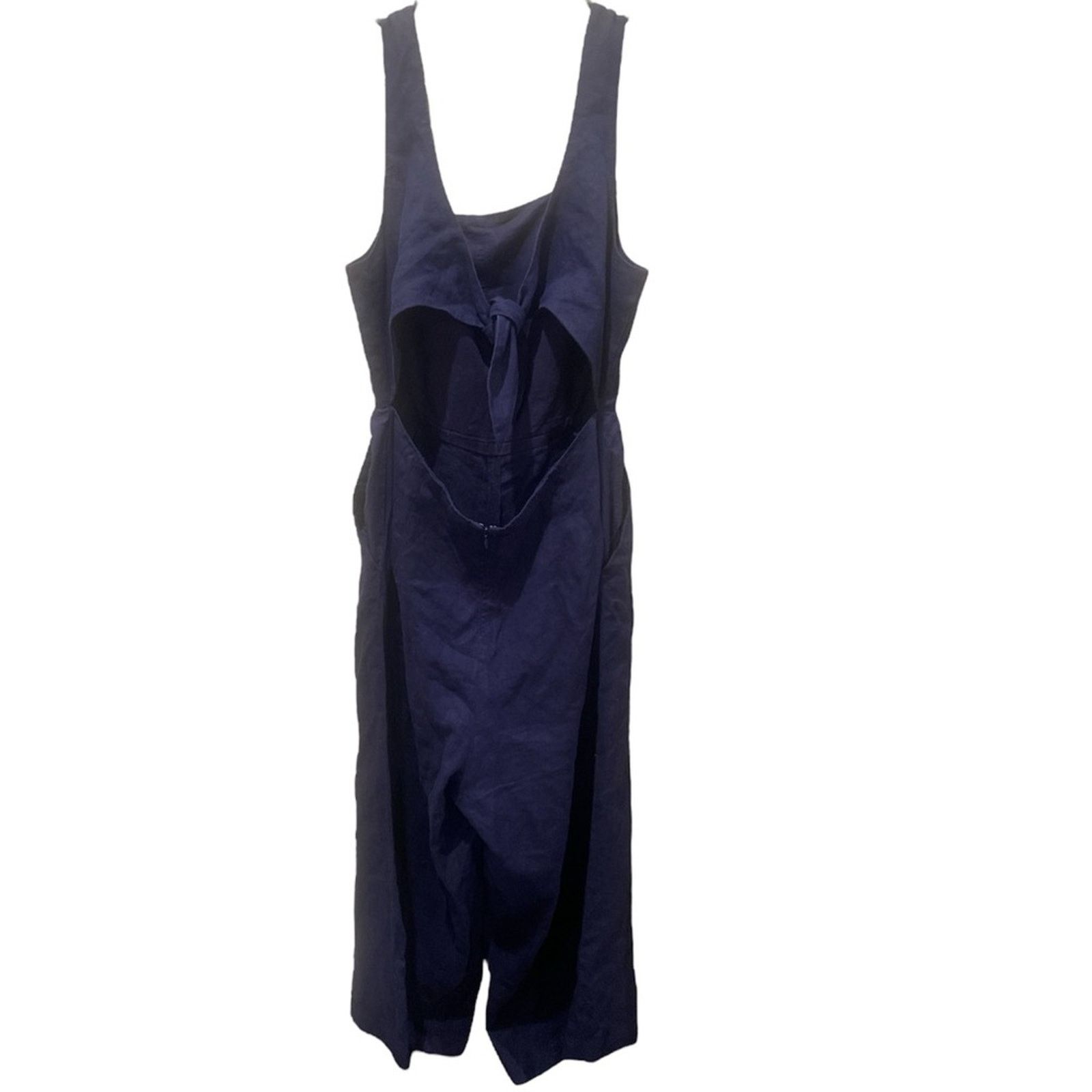 Other PURE NAVY Cropped Tie-Back Linen Jumpsuit Blue L Size 34" / US 12 / IT 48 - 4 Thumbnail