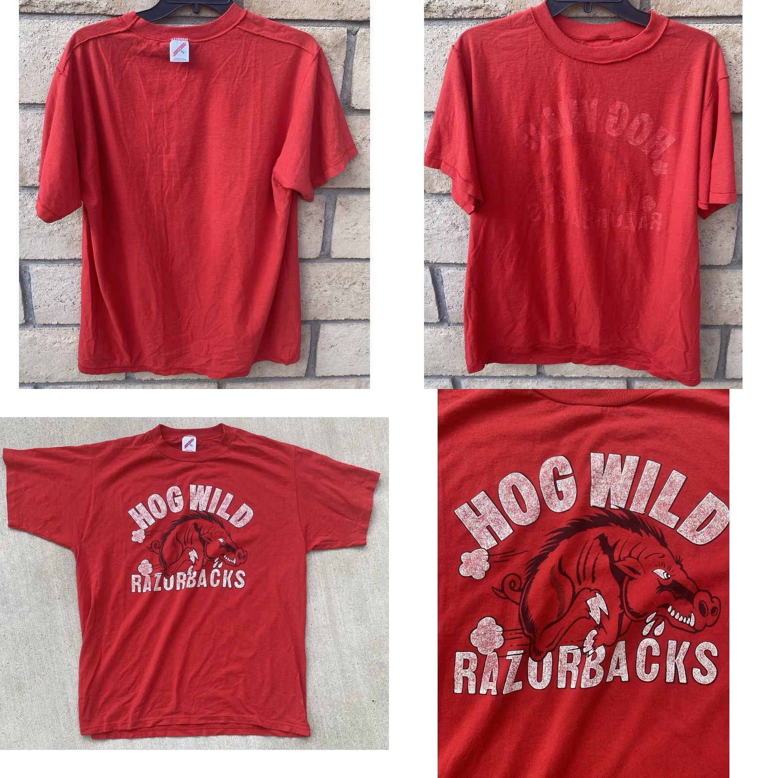 Jerzees VINTAGE Hog Wild Razorbacks Graphic Tee T-Shirt Single Stitch Sleeves Sz XL Red Size US XL / EU 56 / 4 - 9 Thumbnail