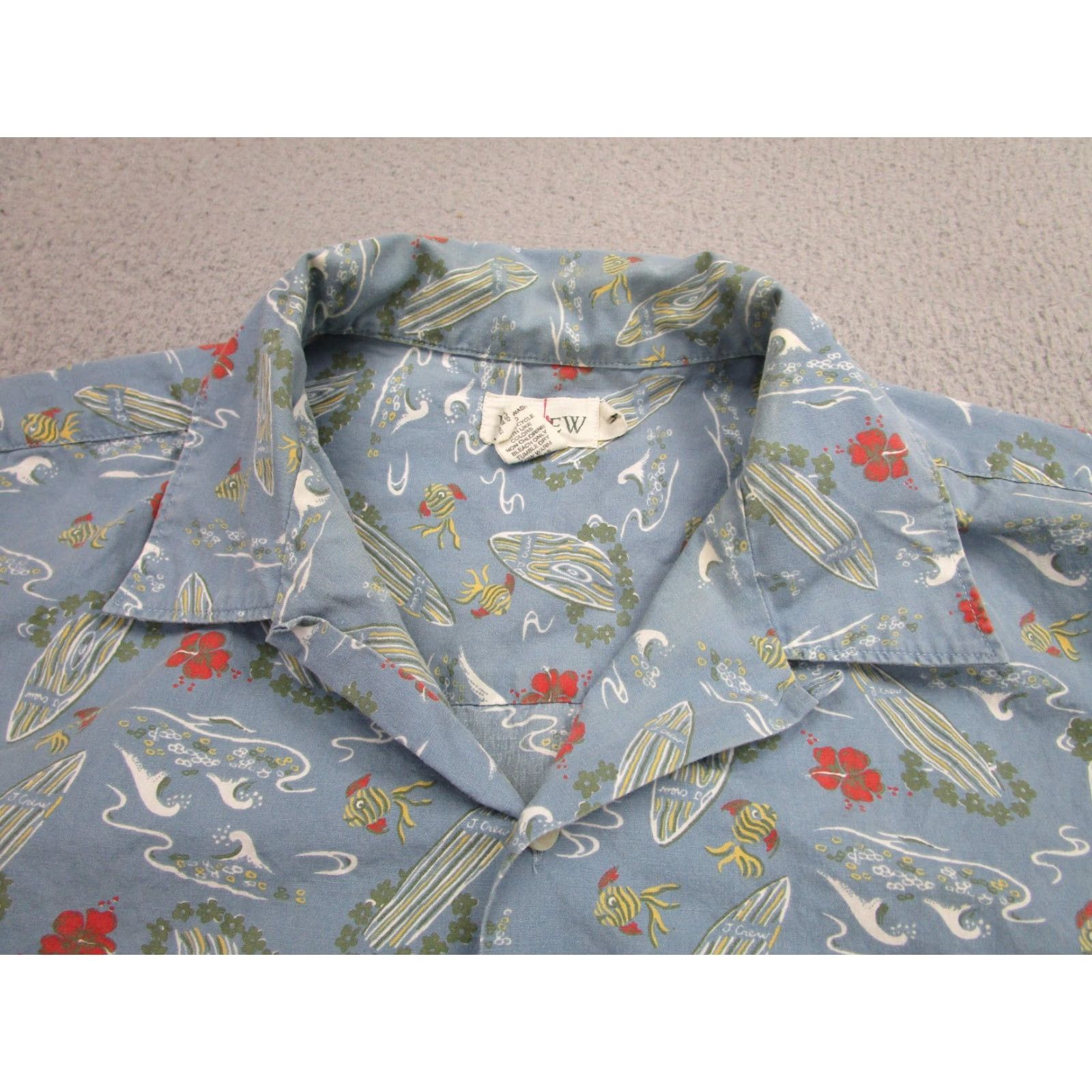 J.Crew VINTAGE J.CREW Shirt Mens Medium Blue Hawaiian Surfboard Fish Floral Print Button Up Size US M / EU 48-50 / 2 - 3 Thumbnail
