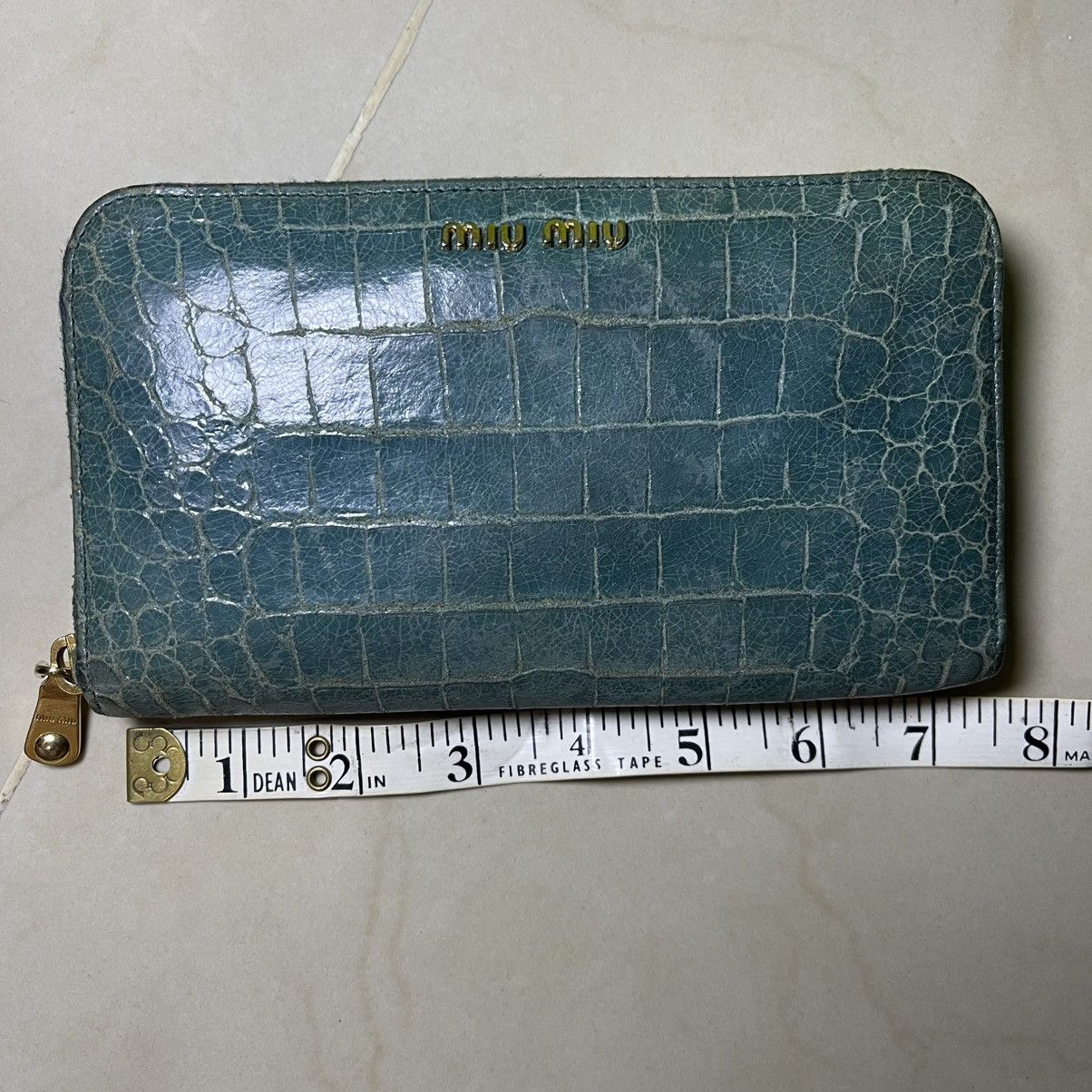Miu Miu Miu Miu Blue Croc Embossed Leather Zip Around Wallet Size ONE SIZE - 2 Thumbnail