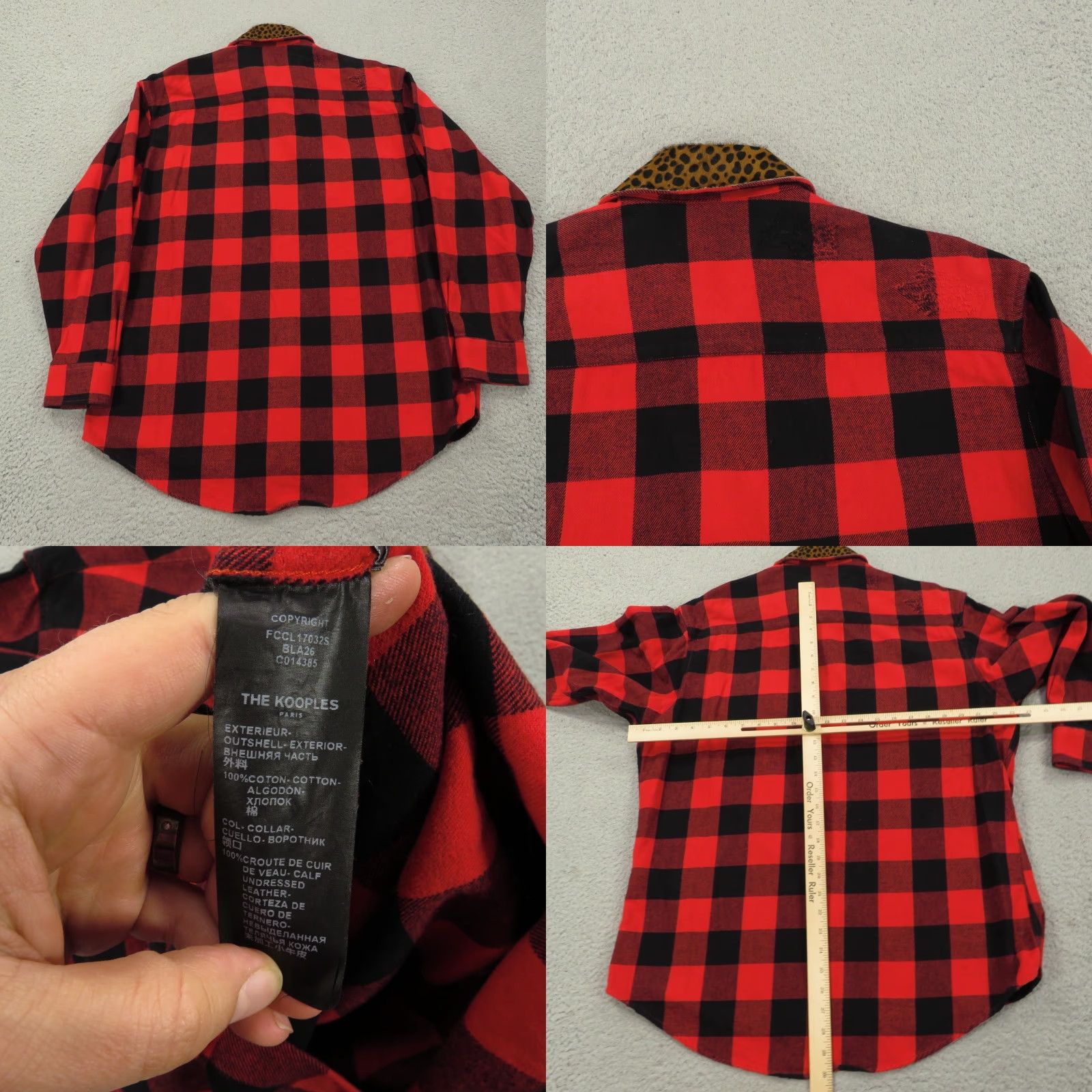 The Kooples VINTAGE The Kooples Shirt Womens 2 Red Black Pearl Snap Buffalo Check Animal Print Plaid Size XS / US 0-2 / IT 36-38 - 8 Thumbnail