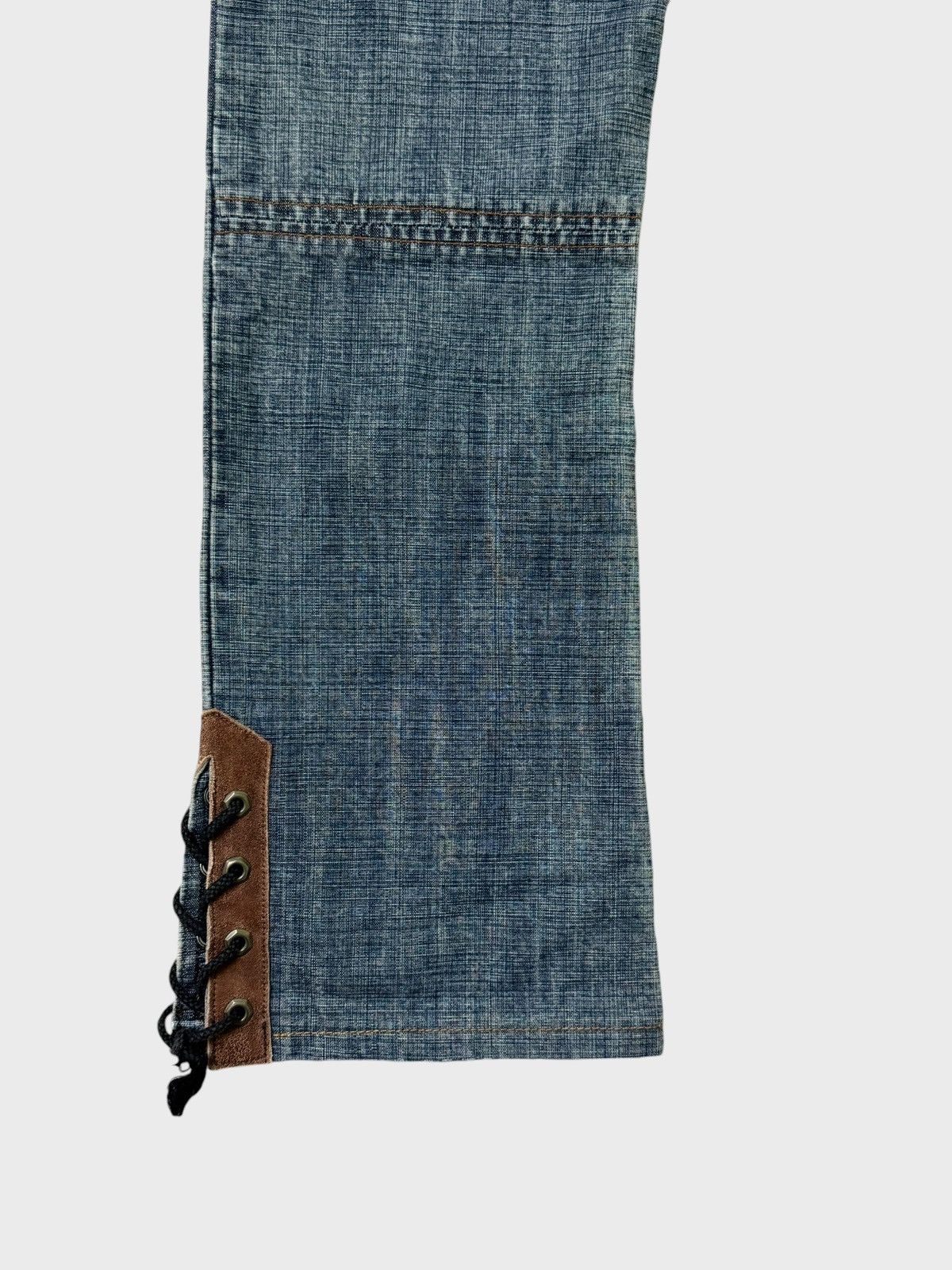 Japanese Brand Flare CHIKAKO ROEN Leather Double Laced Low Rise Denim jeans Size US 29 - 13 Thumbnail
