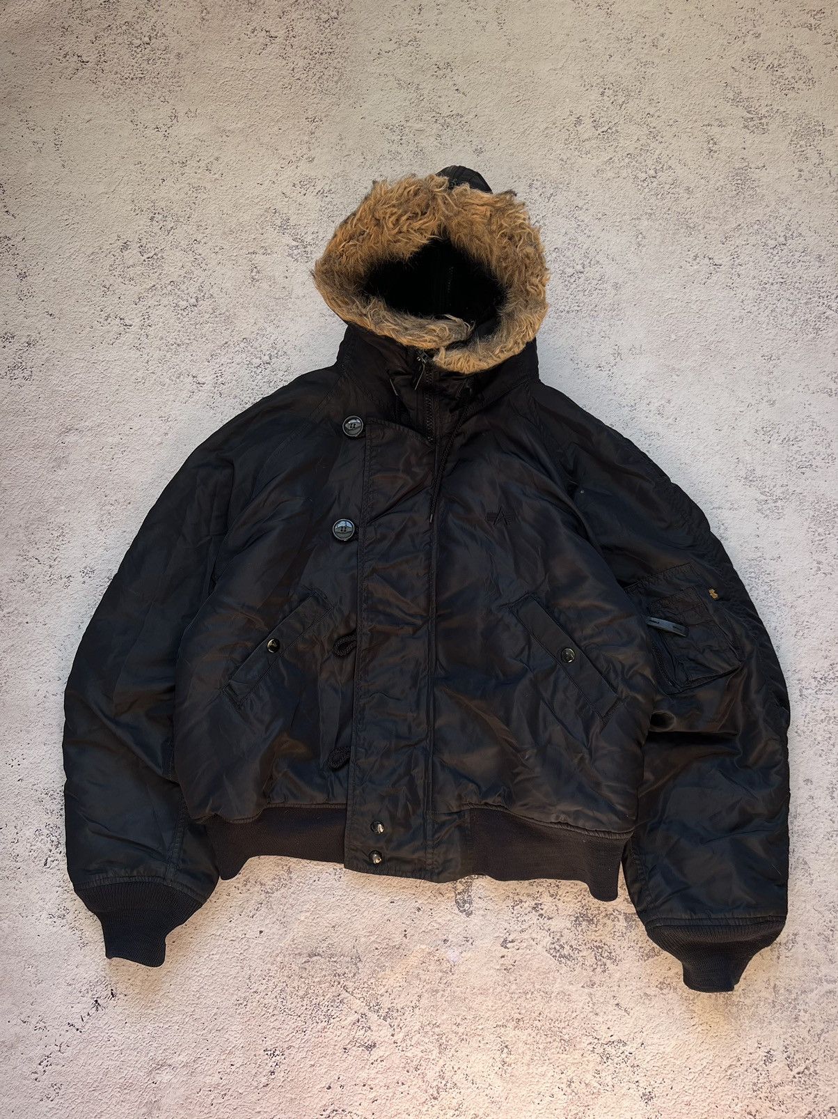 If Six Was Nine × Le Grande Bleu (L.G.B.) Y2K VINTAGE MOHAIR FUZZY FLUFFY FUR HOOD FAUX BOMBER JACKET Size US M / EU 48-50 / 2 - 3 Thumbnail