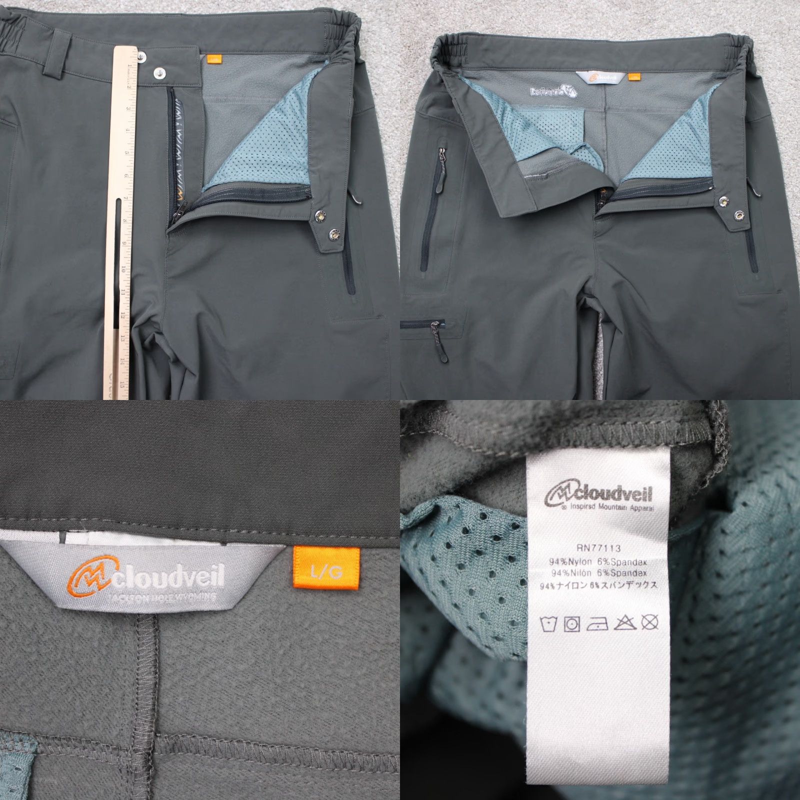 Vintage Cloudveil Pants Mens Large Gray Cargo Zip Pocket Poly Zip Ankles Hiking (36x34) Size US 33 - 8 Thumbnail